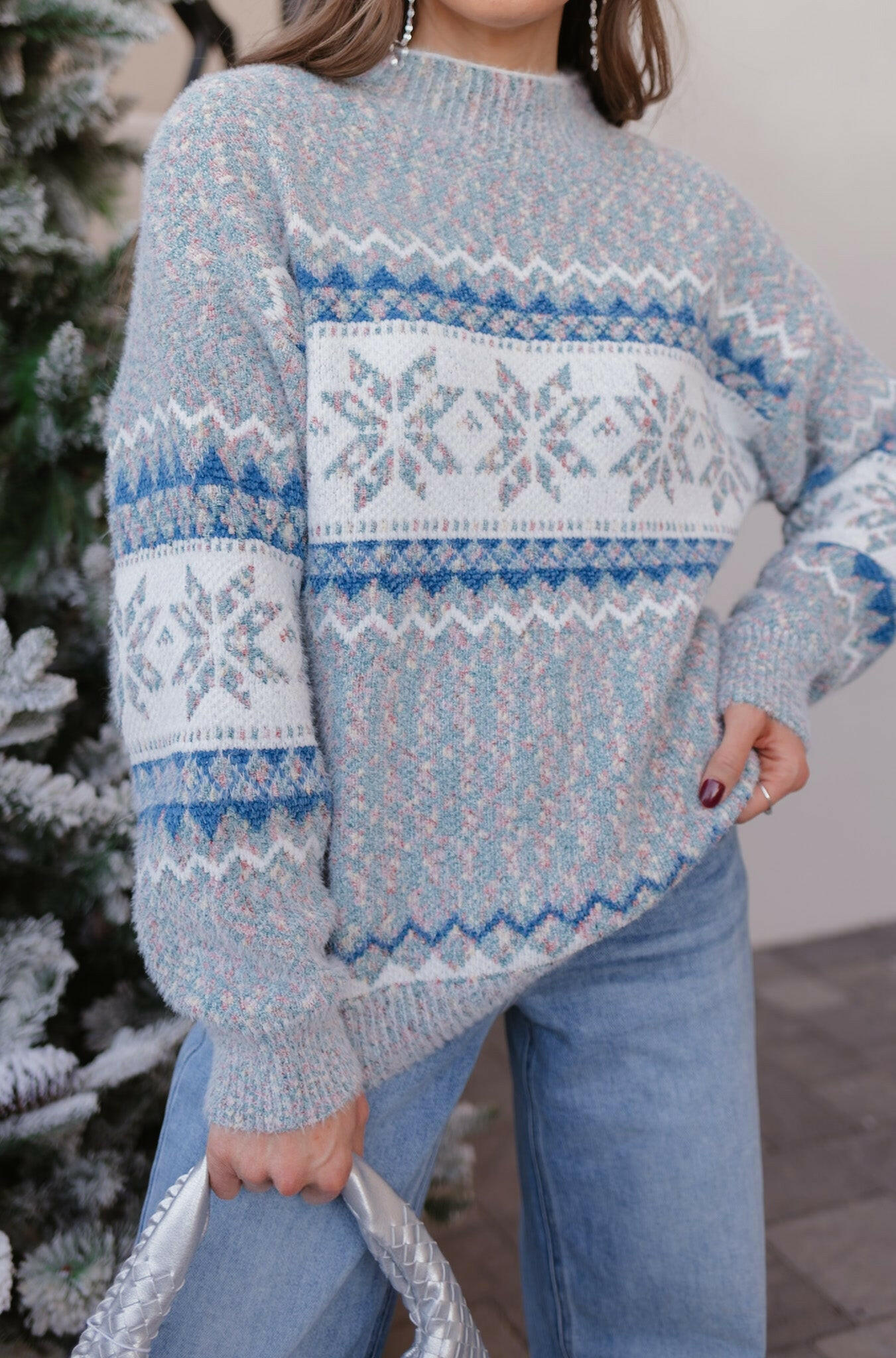 Let It Snow Snowflake Mock Neck Sweater – Cozy Winter Knit-Sweater-Krush Kandy, Women's Online Fashion Boutique Located in Phoenix, Arizona (Scottsdale Area)