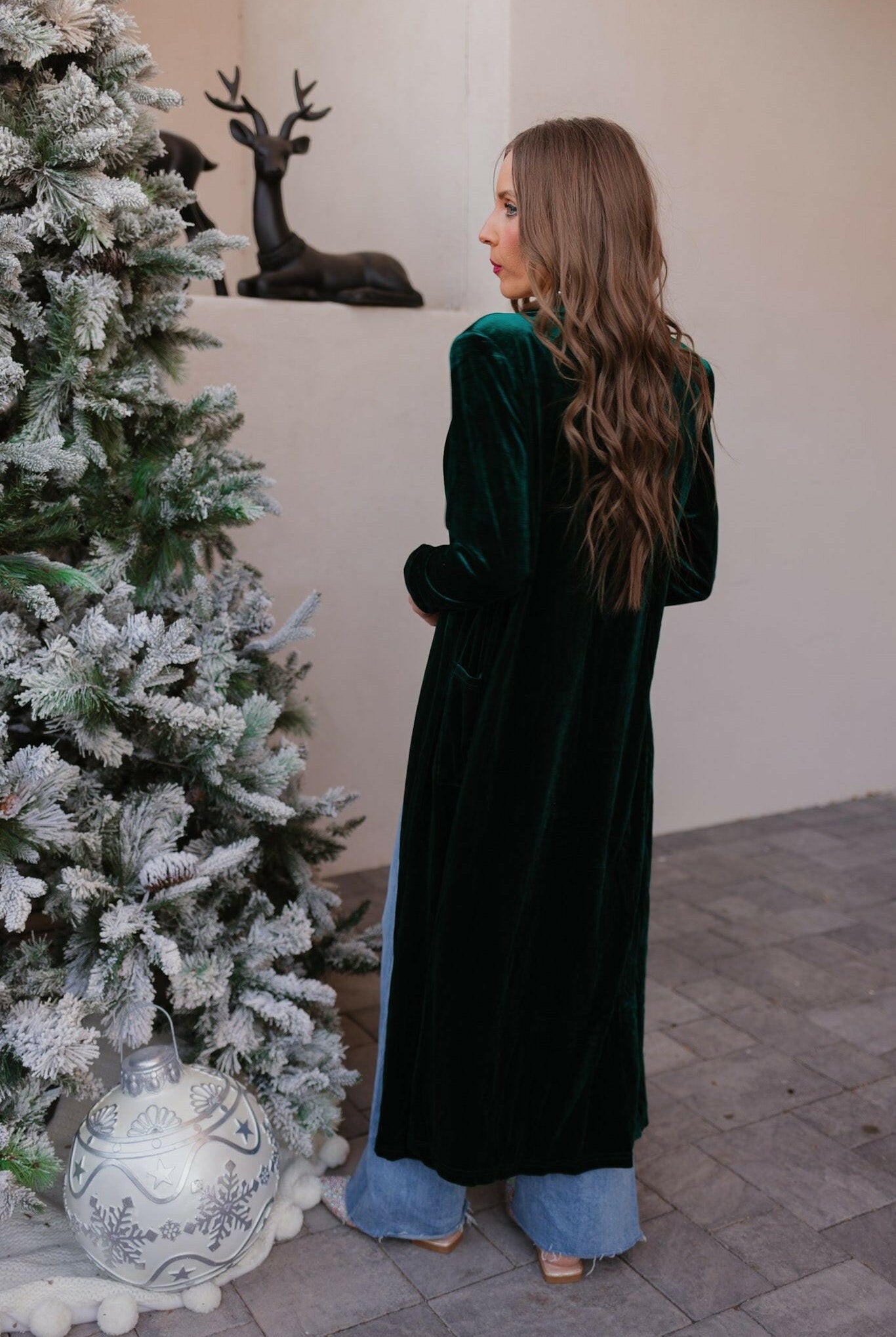 Evergreen Affair Velvet Duster Cardigan-Cardigans-Krush Kandy, Women's Online Fashion Boutique Located in Phoenix, Arizona (Scottsdale Area)
