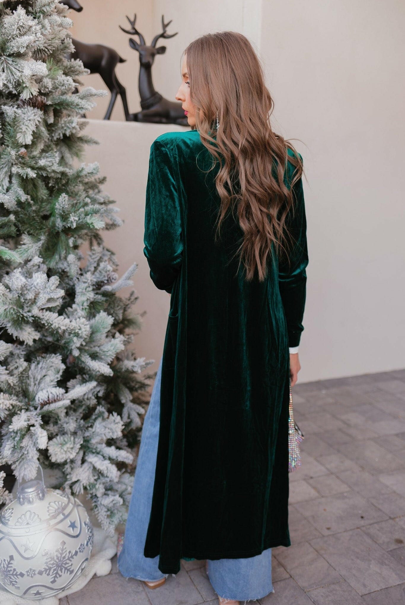 Evergreen Affair Velvet Duster Cardigan-Cardigans-Krush Kandy, Women's Online Fashion Boutique Located in Phoenix, Arizona (Scottsdale Area)
