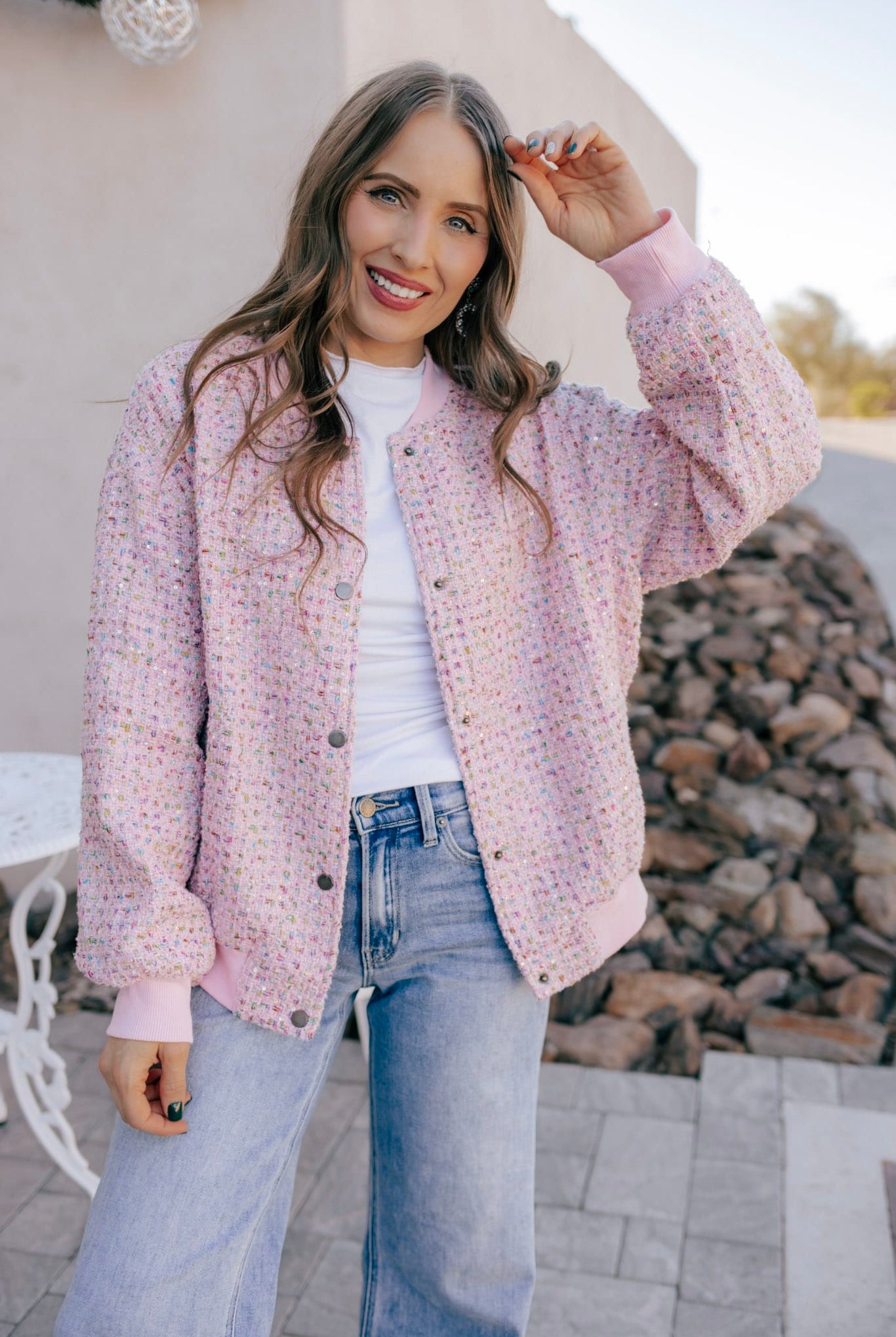 Sparkled Bomber Jacket-Jacket-Krush Kandy, Women's Online Fashion Boutique Located in Phoenix, Arizona (Scottsdale Area)