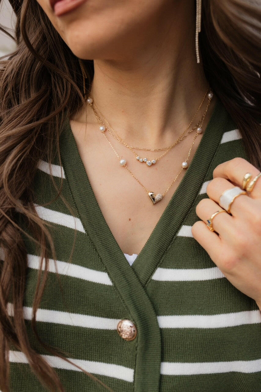 Pearl Geometric Minimalist Heart Necklace-Necklaces-Krush Kandy, Women's Online Fashion Boutique Located in Phoenix, Arizona (Scottsdale Area)