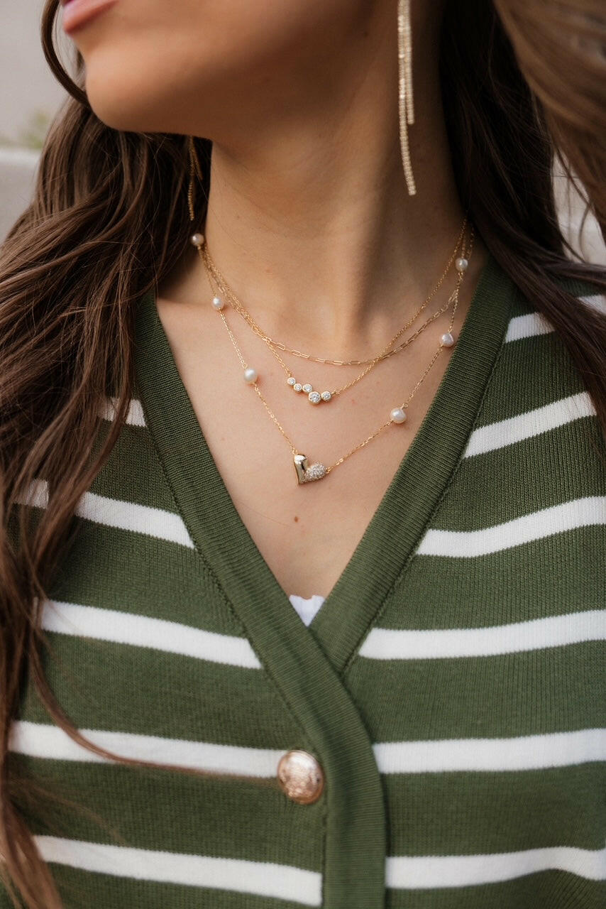 Pearl Geometric Minimalist Heart Necklace-Necklaces-Krush Kandy, Women's Online Fashion Boutique Located in Phoenix, Arizona (Scottsdale Area)