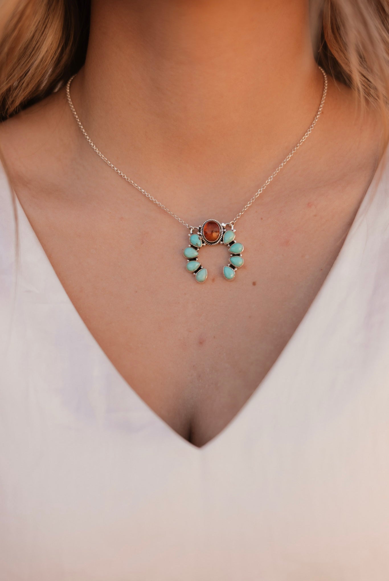 Amber & Turquoise Horseshoe Necklace-Chain Necklaces-Krush Kandy, Women's Online Fashion Boutique Located in Phoenix, Arizona (Scottsdale Area)