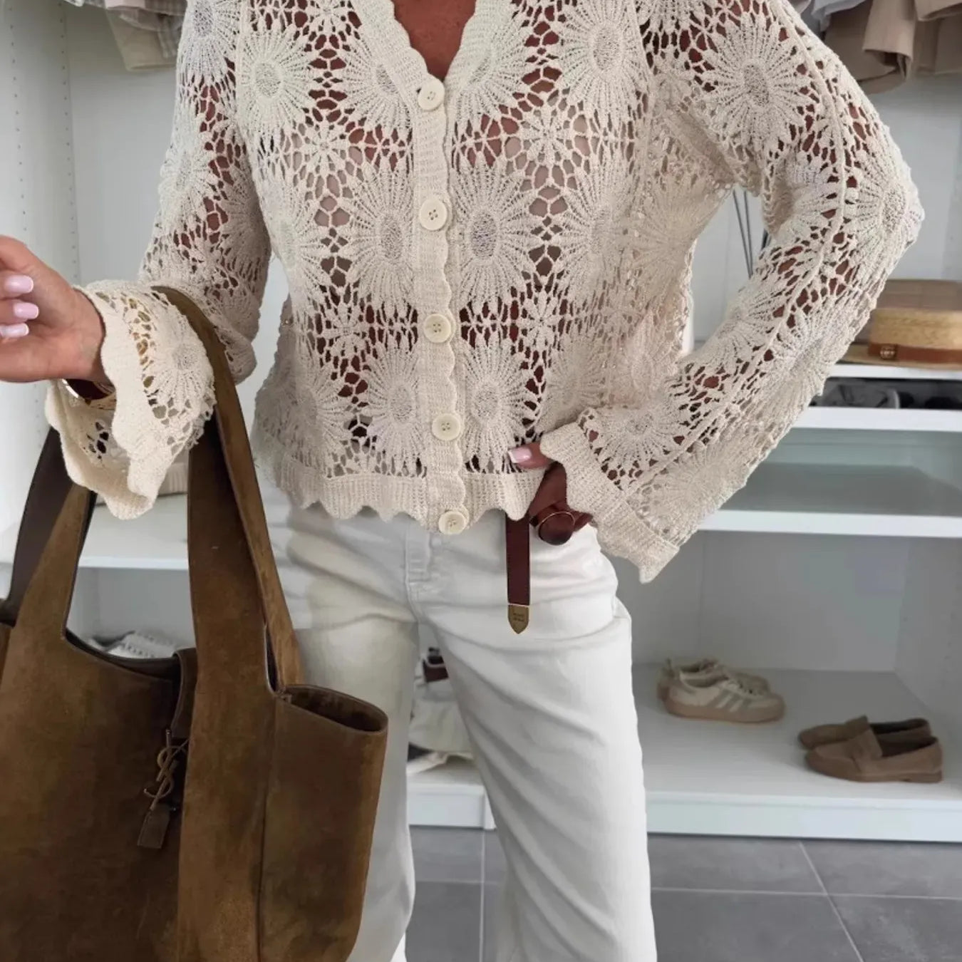 Lace V-Neck Button-Up Cardigan-Tops-Krush Kandy, Women's Online Fashion Boutique Located in Phoenix, Arizona (Scottsdale Area)