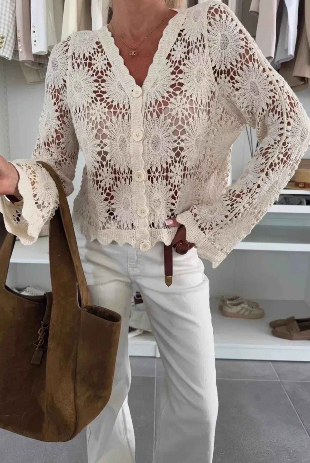 Lace V-Neck Button-Up Cardigan-Tops-Krush Kandy, Women's Online Fashion Boutique Located in Phoenix, Arizona (Scottsdale Area)