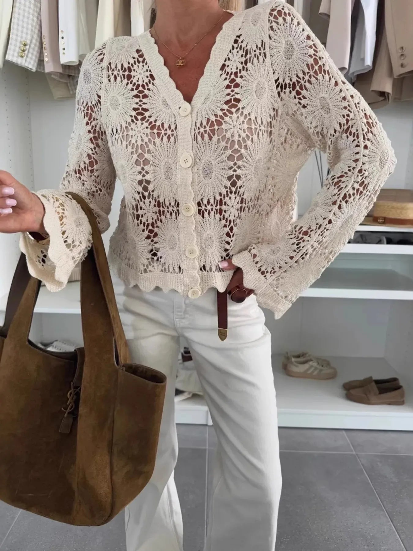 Lace V-Neck Button-Up Cardigan-Tops-Krush Kandy, Women's Online Fashion Boutique Located in Phoenix, Arizona (Scottsdale Area)