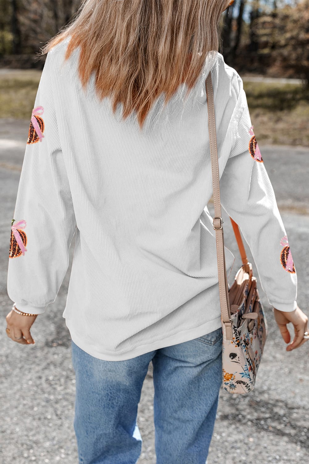 Pink Bow Pumpkin Sequin Sweatshirt-Sweaters-Krush Kandy, Women's Online Fashion Boutique Located in Phoenix, Arizona (Scottsdale Area)
