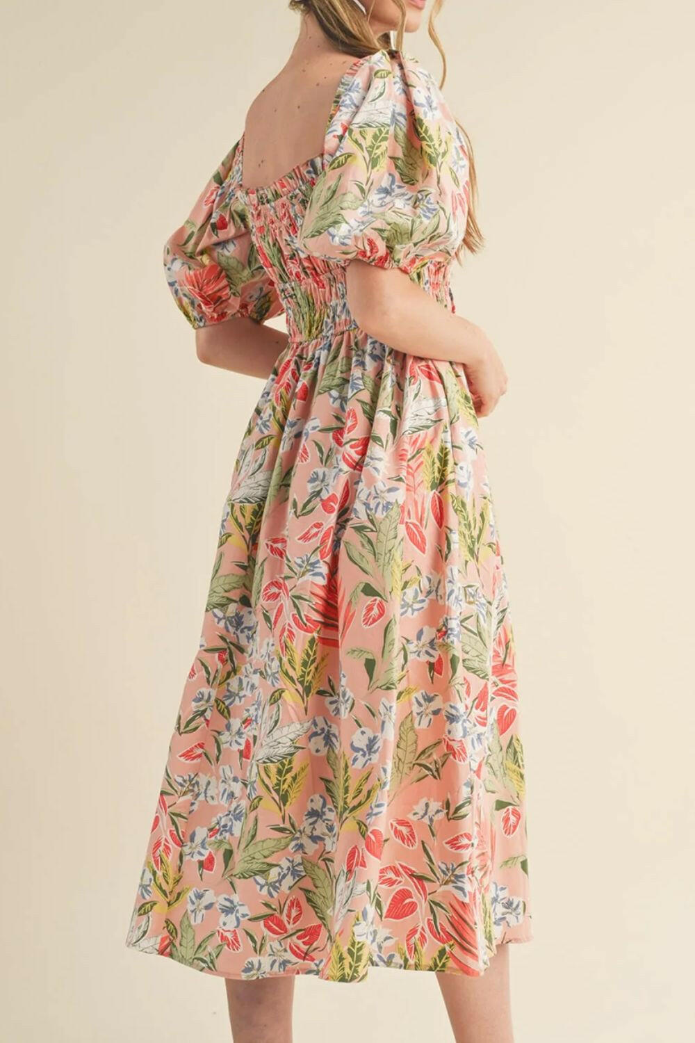 Smocked Floral Midi Dress-Dresses-Krush Kandy, Women's Online Fashion Boutique Located in Phoenix, Arizona (Scottsdale Area)
