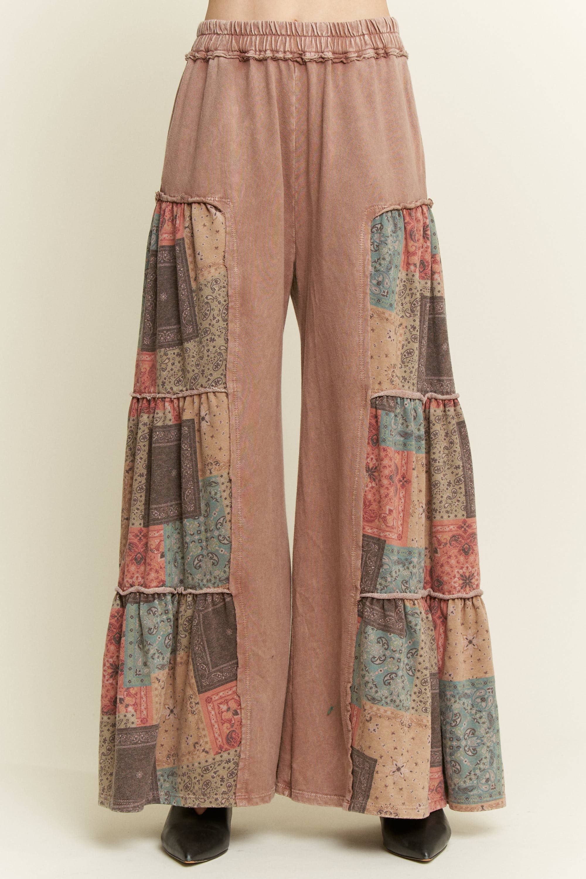 J.HER Mineral Washed Boho Patch Tiered Wide Pants-Pants-Krush Kandy, Women's Online Fashion Boutique Located in Phoenix, Arizona (Scottsdale Area)