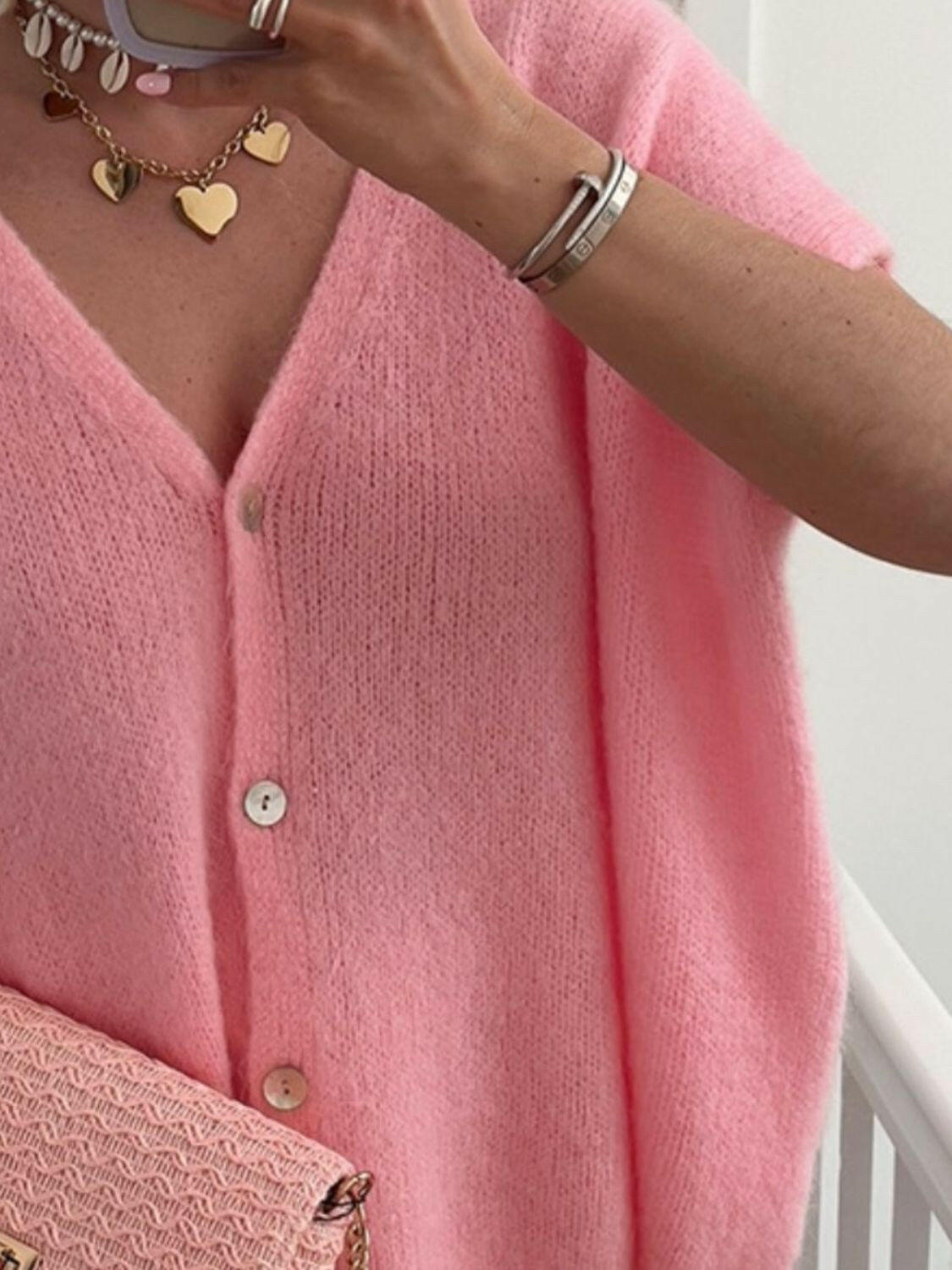 V-Neck Button Up Short Sleeve Cardigan-Tops-Krush Kandy, Women's Online Fashion Boutique Located in Phoenix, Arizona (Scottsdale Area)