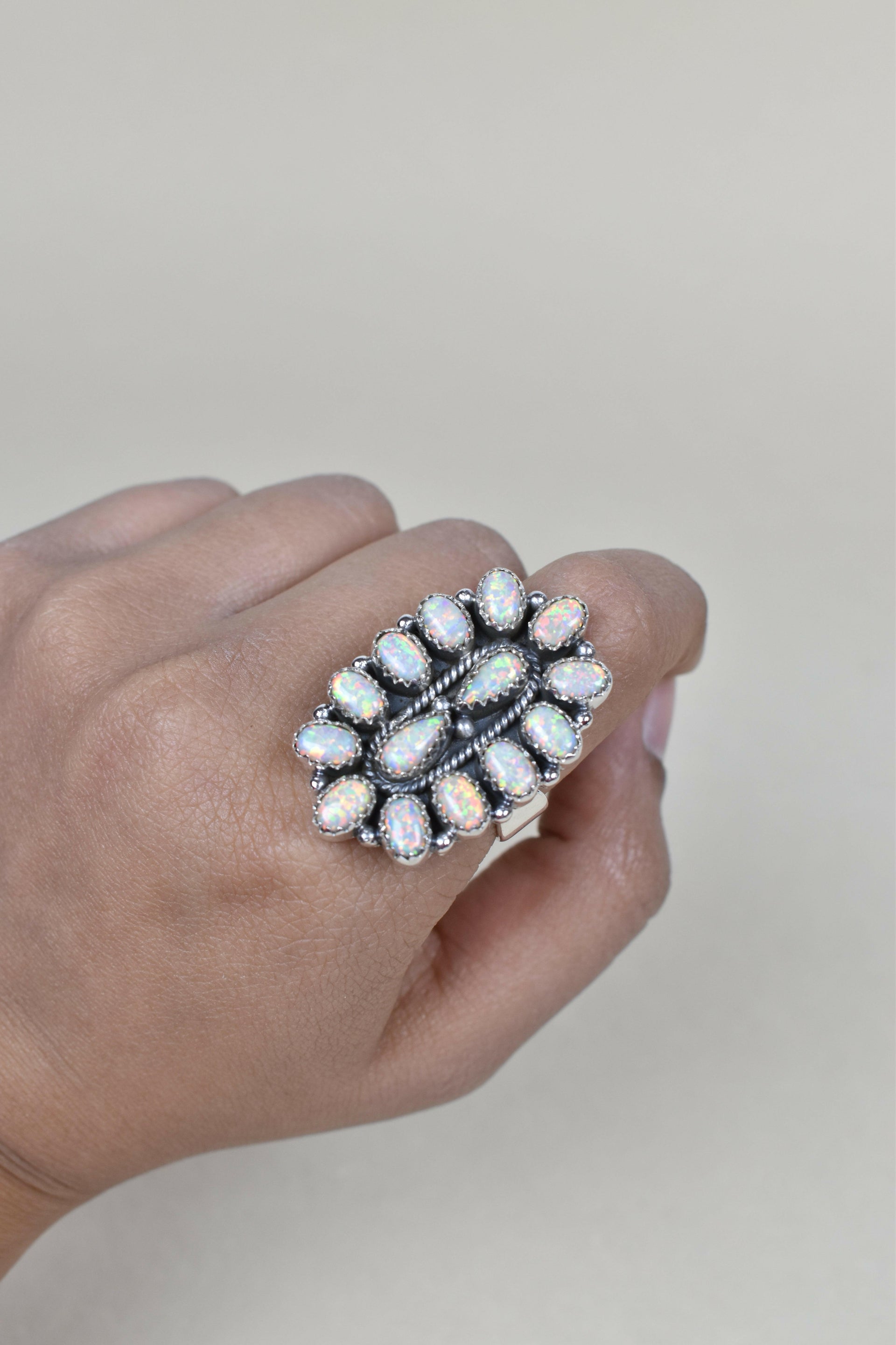 Dainty Long Blossom Cluster Opal Ring-Cluster Rings-Krush Kandy, Women's Online Fashion Boutique Located in Phoenix, Arizona (Scottsdale Area)