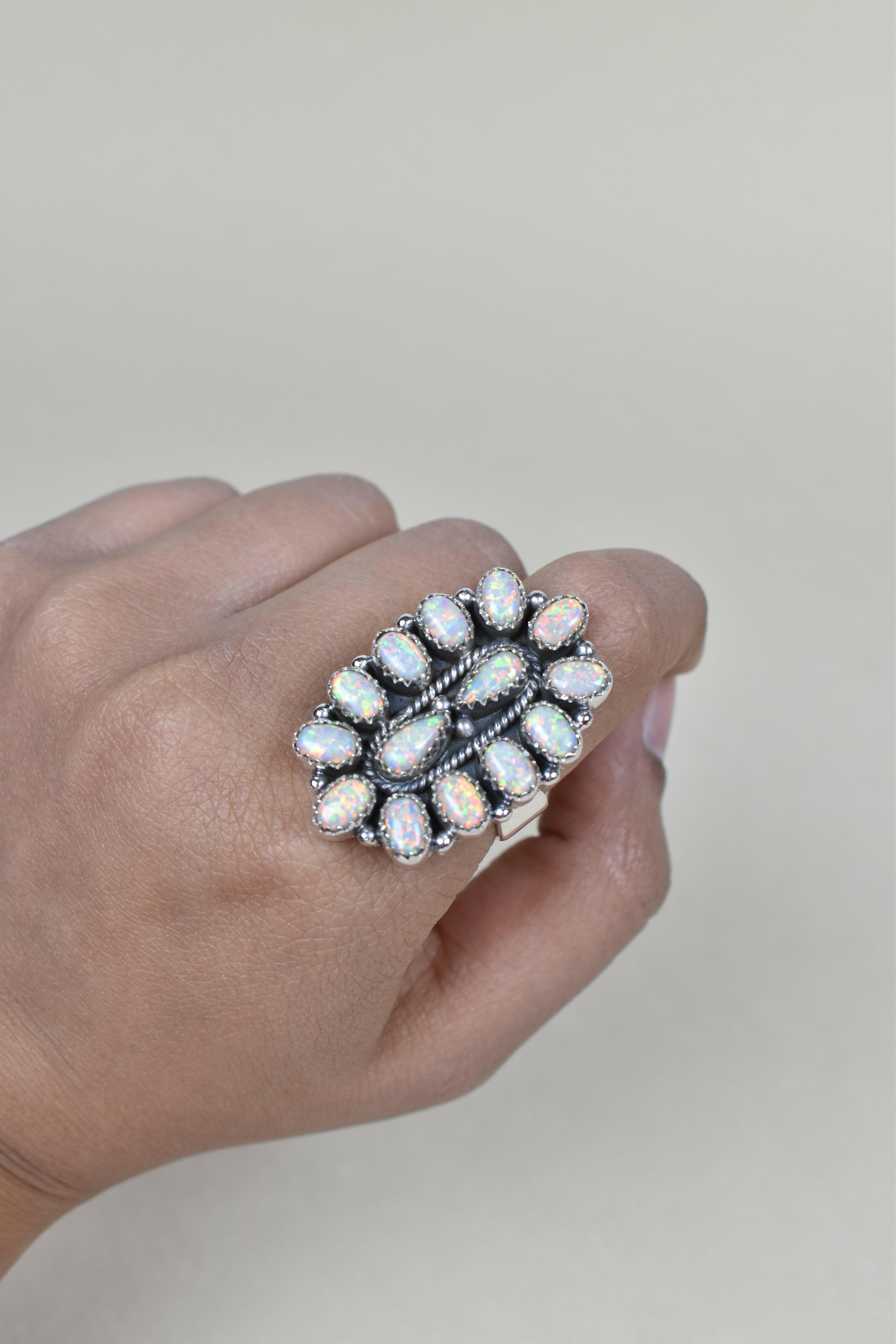 Dainty Long Blossom Cluster Opal Ring-Cluster Rings-Krush Kandy, Women's Online Fashion Boutique Located in Phoenix, Arizona (Scottsdale Area)