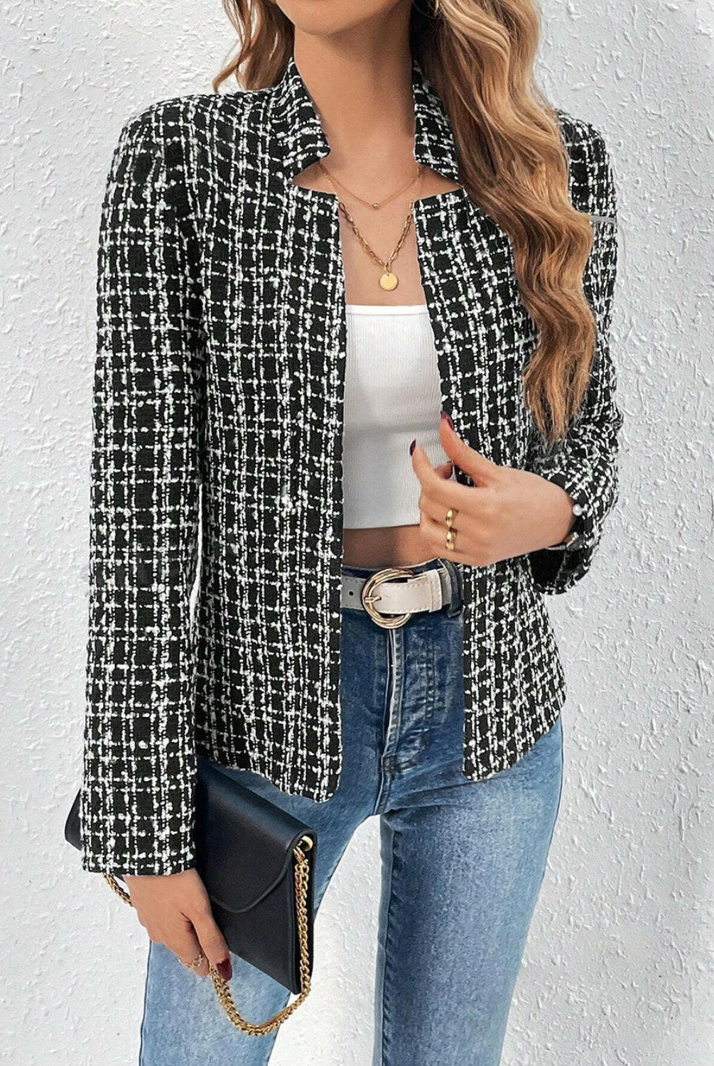 Plaid Open Front Long Sleeve Jacket-Krush Kandy, Women's Online Fashion Boutique Located in Phoenix, Arizona (Scottsdale Area)