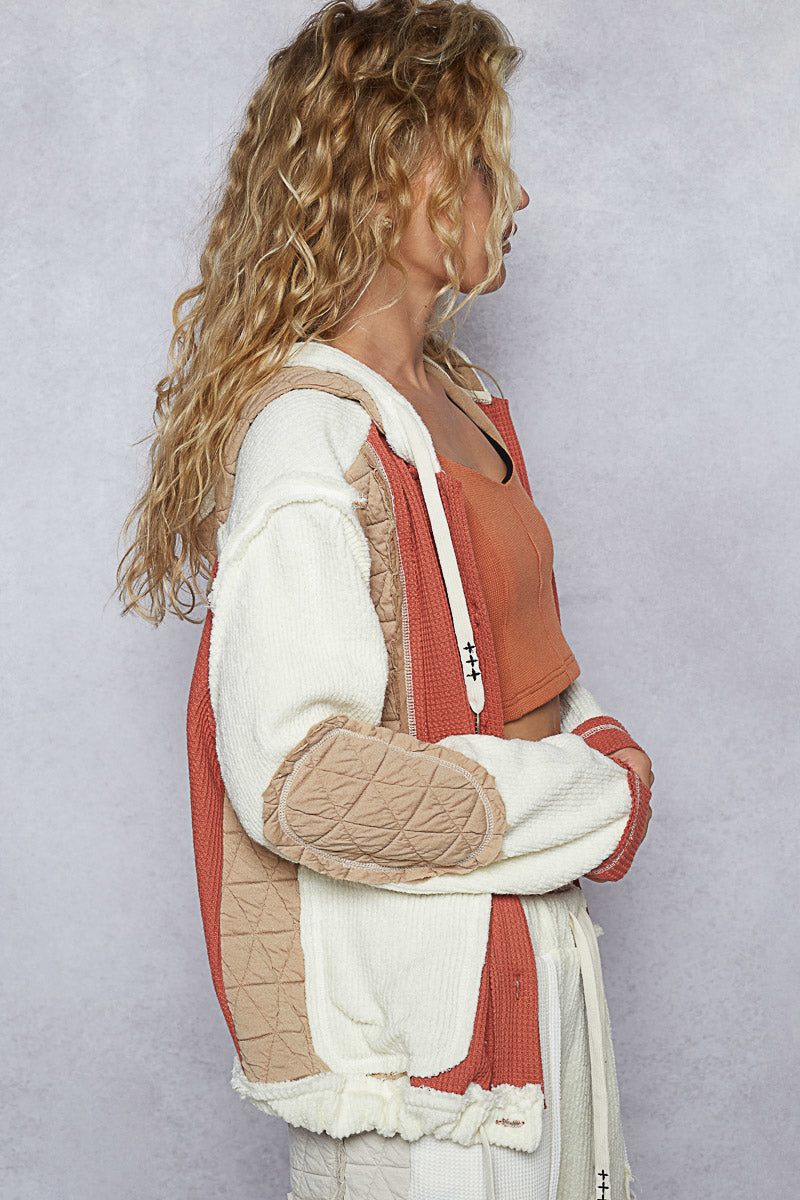POL Quilted Patchwork Hoodie Jacket-Jackets-Krush Kandy, Women's Online Fashion Boutique Located in Phoenix, Arizona (Scottsdale Area)