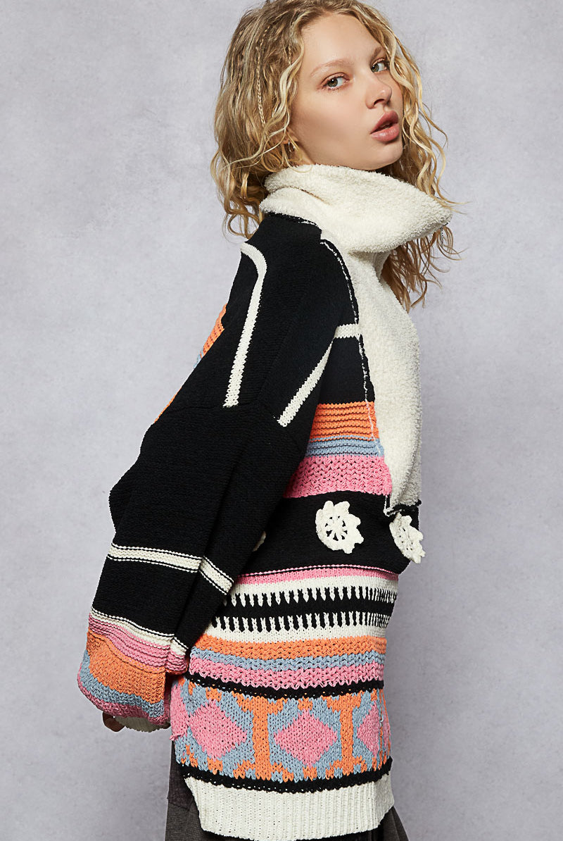 POL Half-Zip Patchwork Chenille Sweater-Sweaters-Krush Kandy, Women's Online Fashion Boutique Located in Phoenix, Arizona (Scottsdale Area)