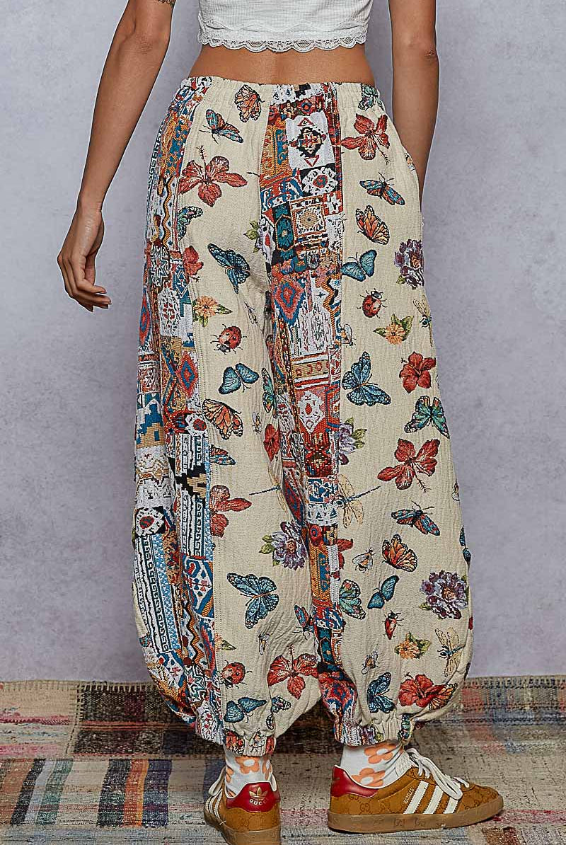 POL Boho Patchwork Butterfly Balloon Pants-Pants-Krush Kandy, Women's Online Fashion Boutique Located in Phoenix, Arizona (Scottsdale Area)