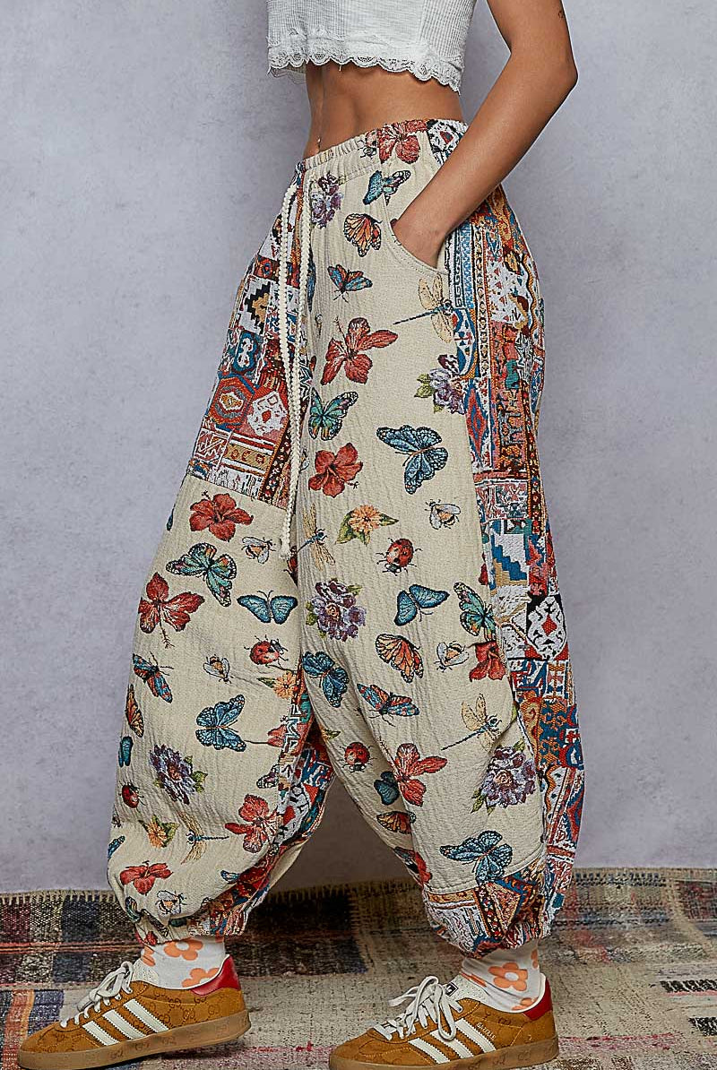 POL Boho Patchwork Butterfly Balloon Pants-Pants-Krush Kandy, Women's Online Fashion Boutique Located in Phoenix, Arizona (Scottsdale Area)