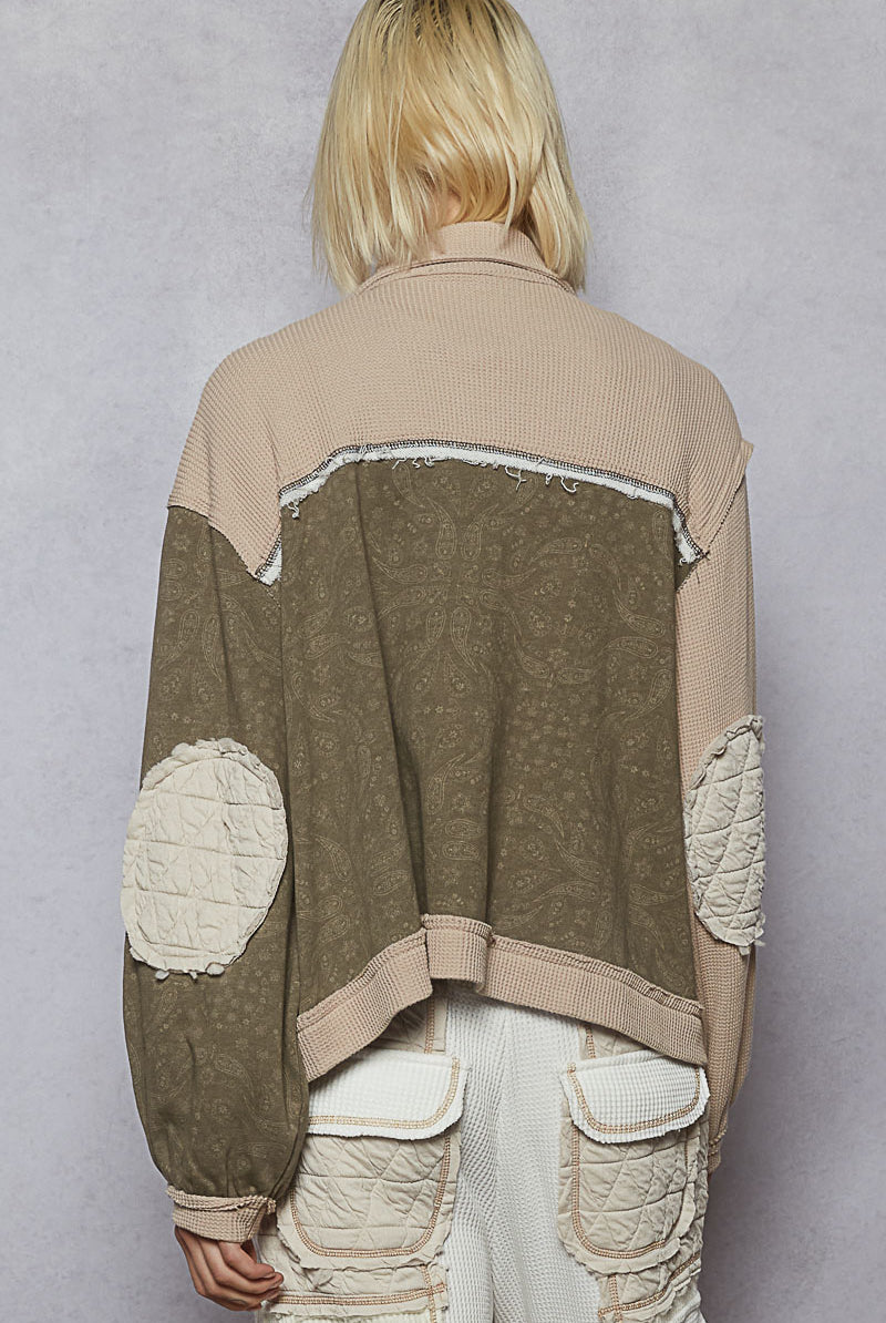 POL Floral Print Contrast Color Bloc k Quilted Jacket-Jacket-Krush Kandy, Women's Online Fashion Boutique Located in Phoenix, Arizona (Scottsdale Area)