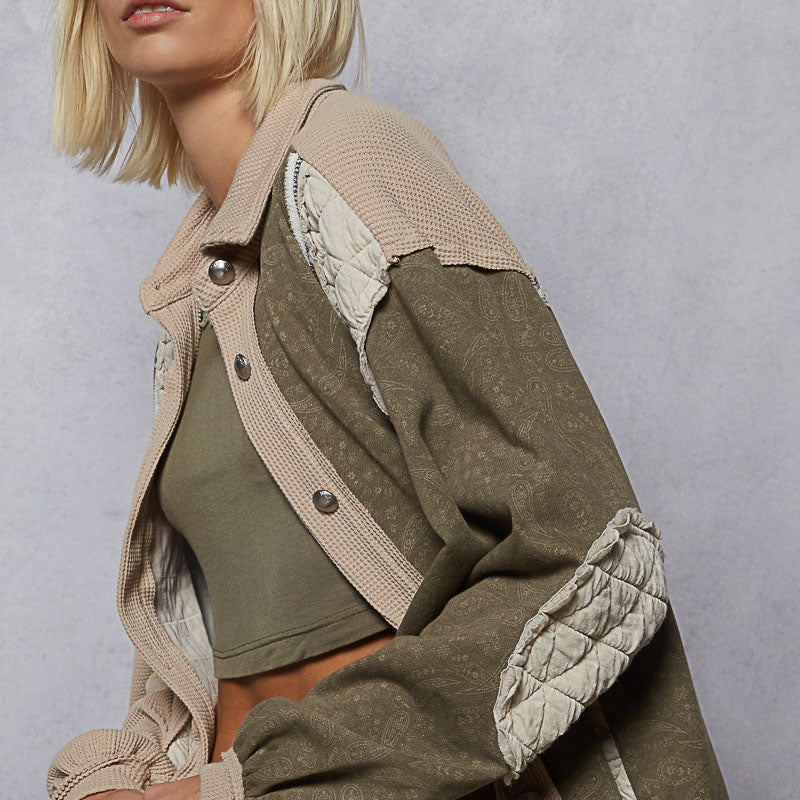 POL Floral Print Contrast Color Bloc k Quilted Jacket-Jacket-Krush Kandy, Women's Online Fashion Boutique Located in Phoenix, Arizona (Scottsdale Area)