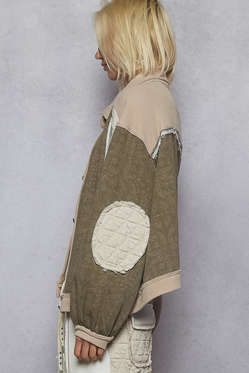 POL Floral Print Contrast Color Bloc k Quilted Jacket-Jacket-Krush Kandy, Women's Online Fashion Boutique Located in Phoenix, Arizona (Scottsdale Area)