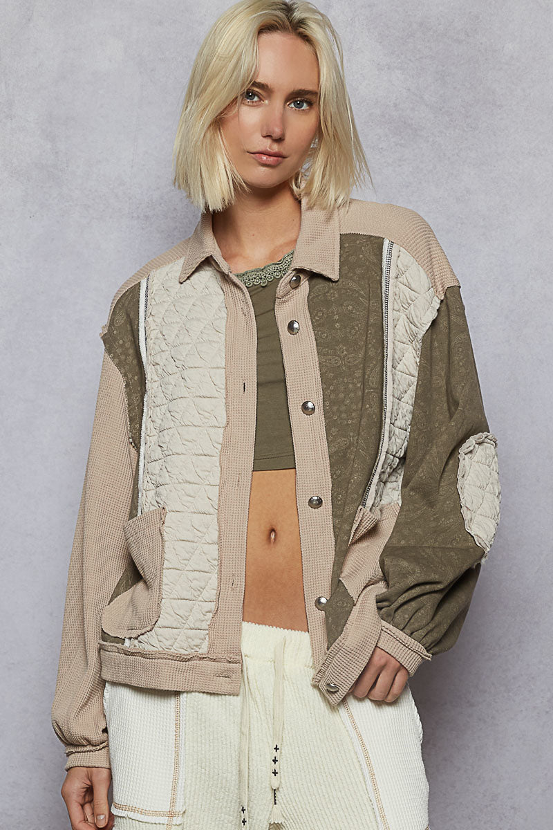 POL Floral Print Contrast Color Bloc k Quilted Jacket-Jacket-Krush Kandy, Women's Online Fashion Boutique Located in Phoenix, Arizona (Scottsdale Area)