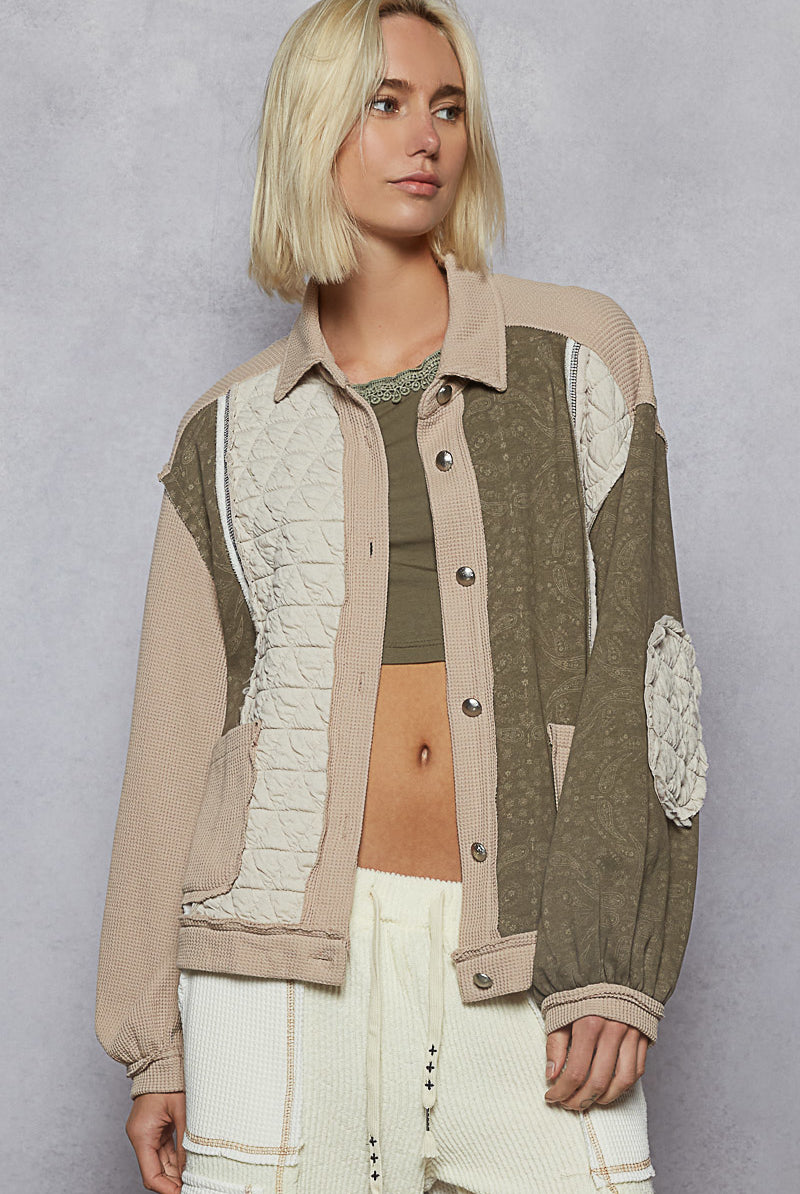 POL Floral Print Contrast Color Bloc k Quilted Jacket-Jacket-Krush Kandy, Women's Online Fashion Boutique Located in Phoenix, Arizona (Scottsdale Area)