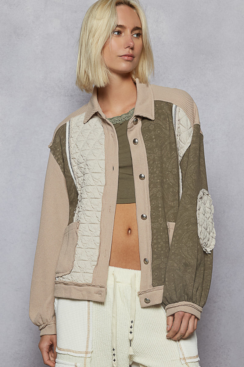 POL Floral Print Contrast Color Bloc k Quilted Jacket-Jacket-Krush Kandy, Women's Online Fashion Boutique Located in Phoenix, Arizona (Scottsdale Area)