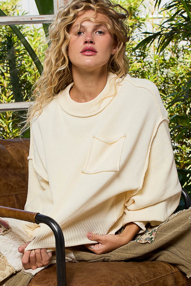 POL Oversize Balloon Sleeve Round Neck Pullover Sweater-Sweater-Krush Kandy, Women's Online Fashion Boutique Located in Phoenix, Arizona (Scottsdale Area)