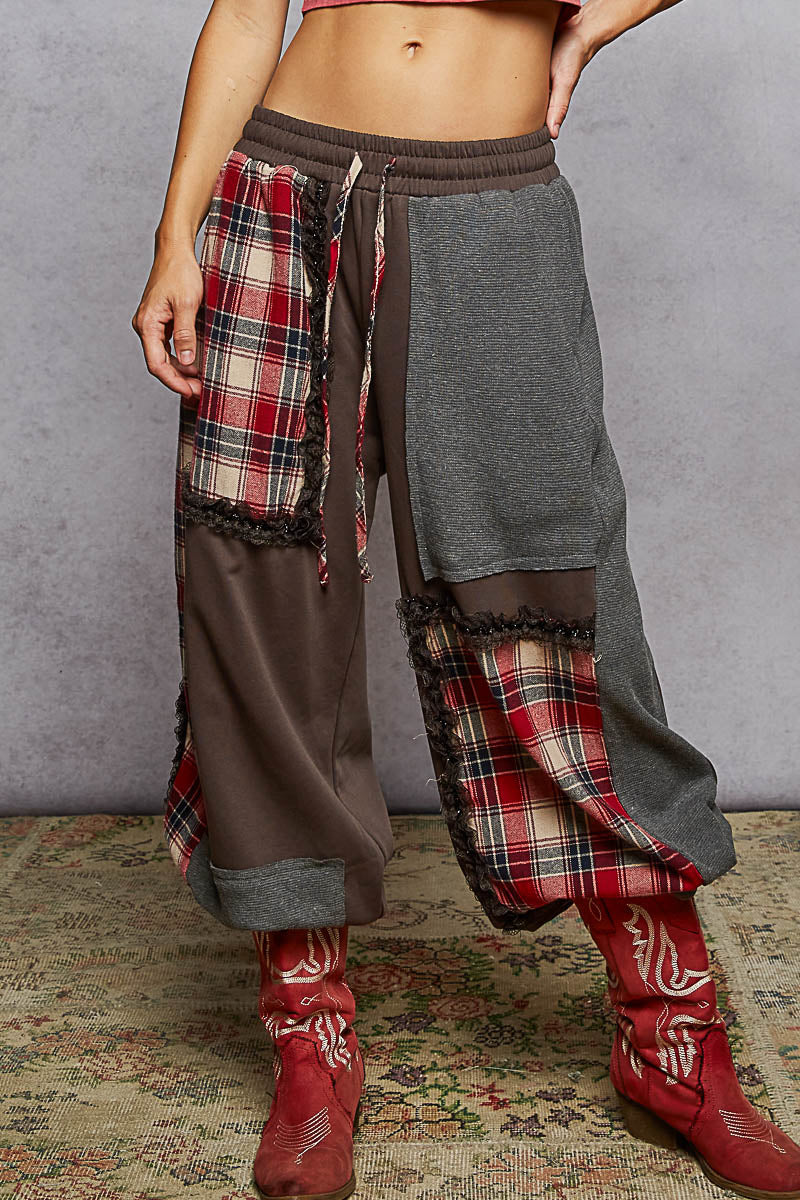 POL Plaid Contrast French Terry Jogger Pants-pants-Krush Kandy, Women's Online Fashion Boutique Located in Phoenix, Arizona (Scottsdale Area)