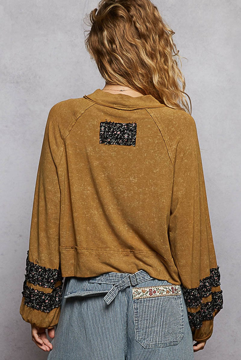 POL Textured Patch Shirring Top-Long Sleeve Tops-Krush Kandy, Women's Online Fashion Boutique Located in Phoenix, Arizona (Scottsdale Area)