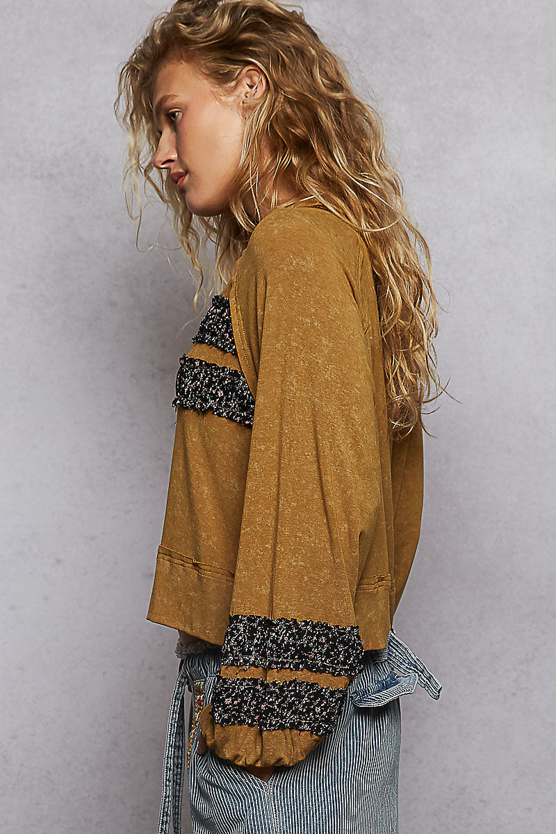 POL Textured Patch Shirring Top-Long Sleeve Tops-Krush Kandy, Women's Online Fashion Boutique Located in Phoenix, Arizona (Scottsdale Area)