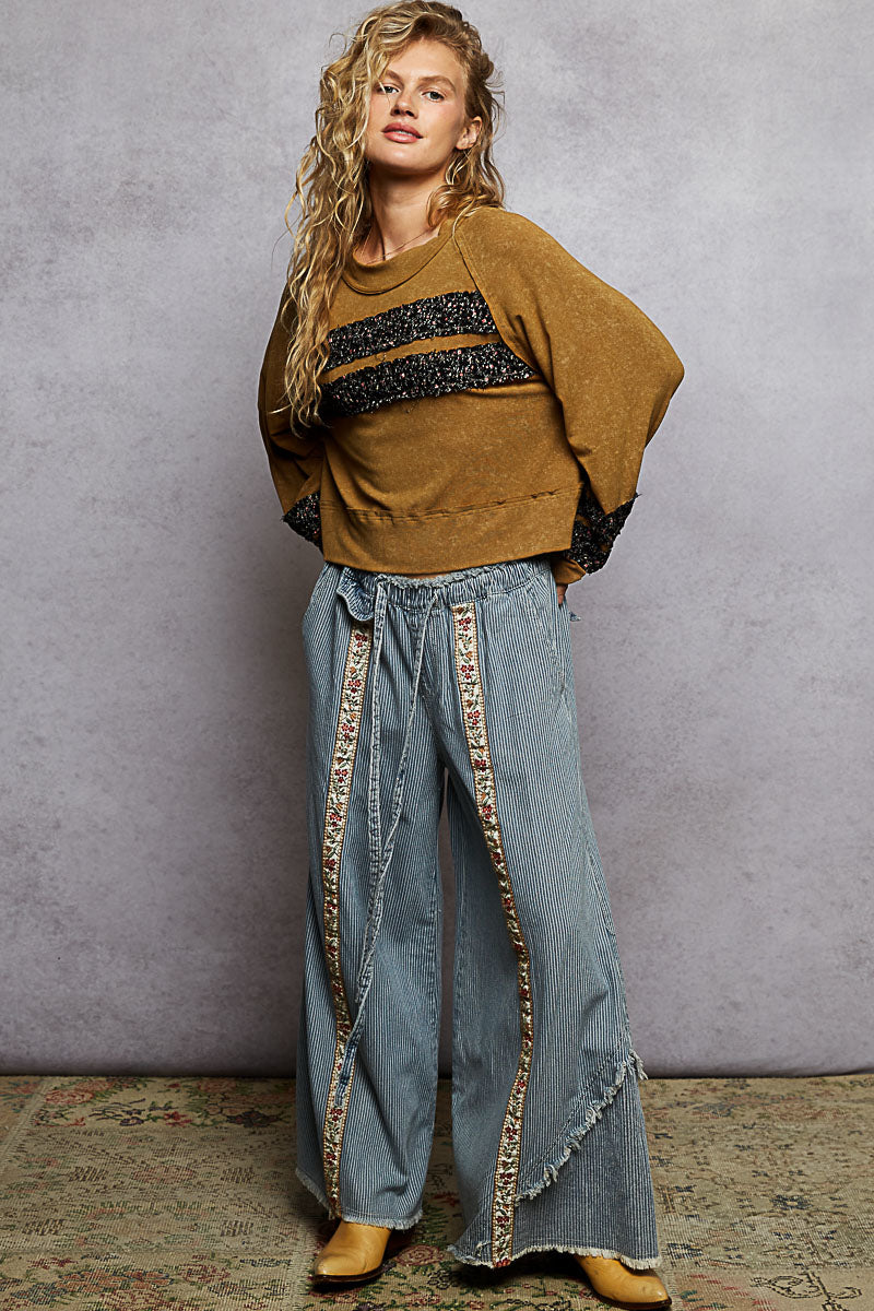 POL Textured Patch Shirring Top-Long Sleeve Tops-Krush Kandy, Women's Online Fashion Boutique Located in Phoenix, Arizona (Scottsdale Area)