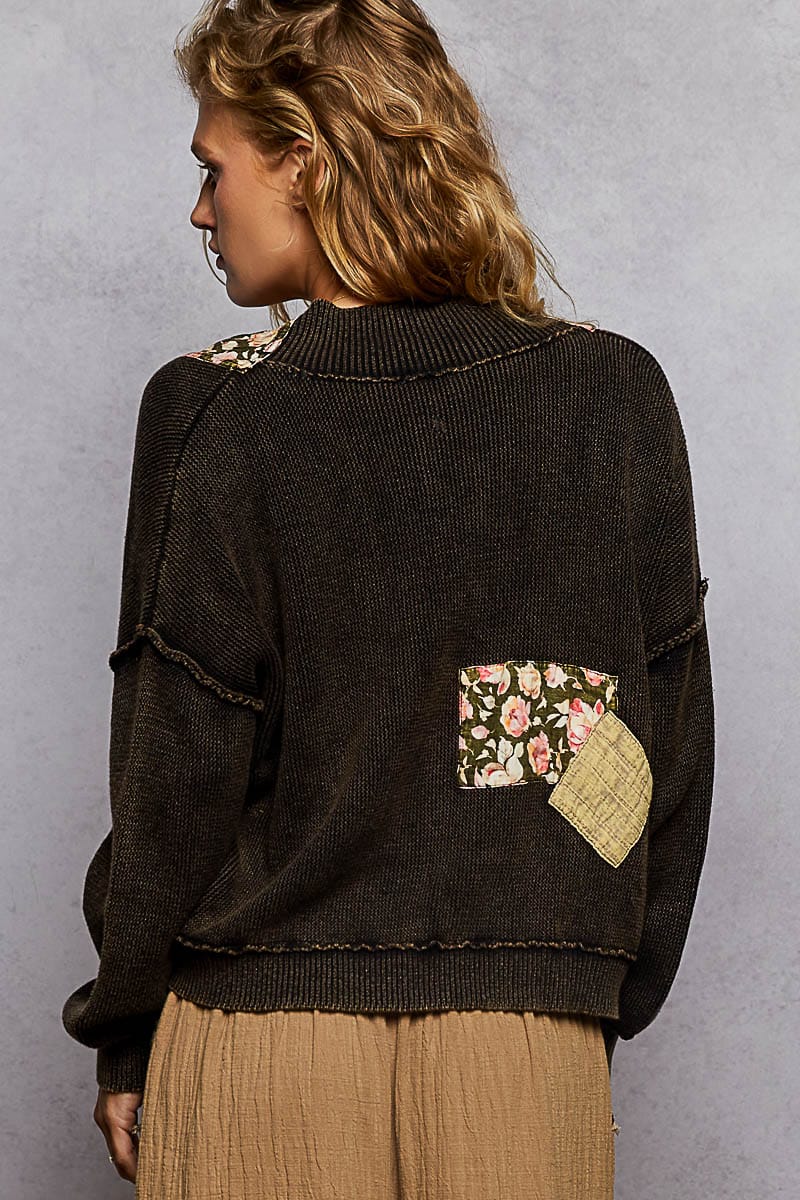 POL Patchwork Neckband Textured Knit Cardigan-Cardigans-Krush Kandy, Women's Online Fashion Boutique Located in Phoenix, Arizona (Scottsdale Area)