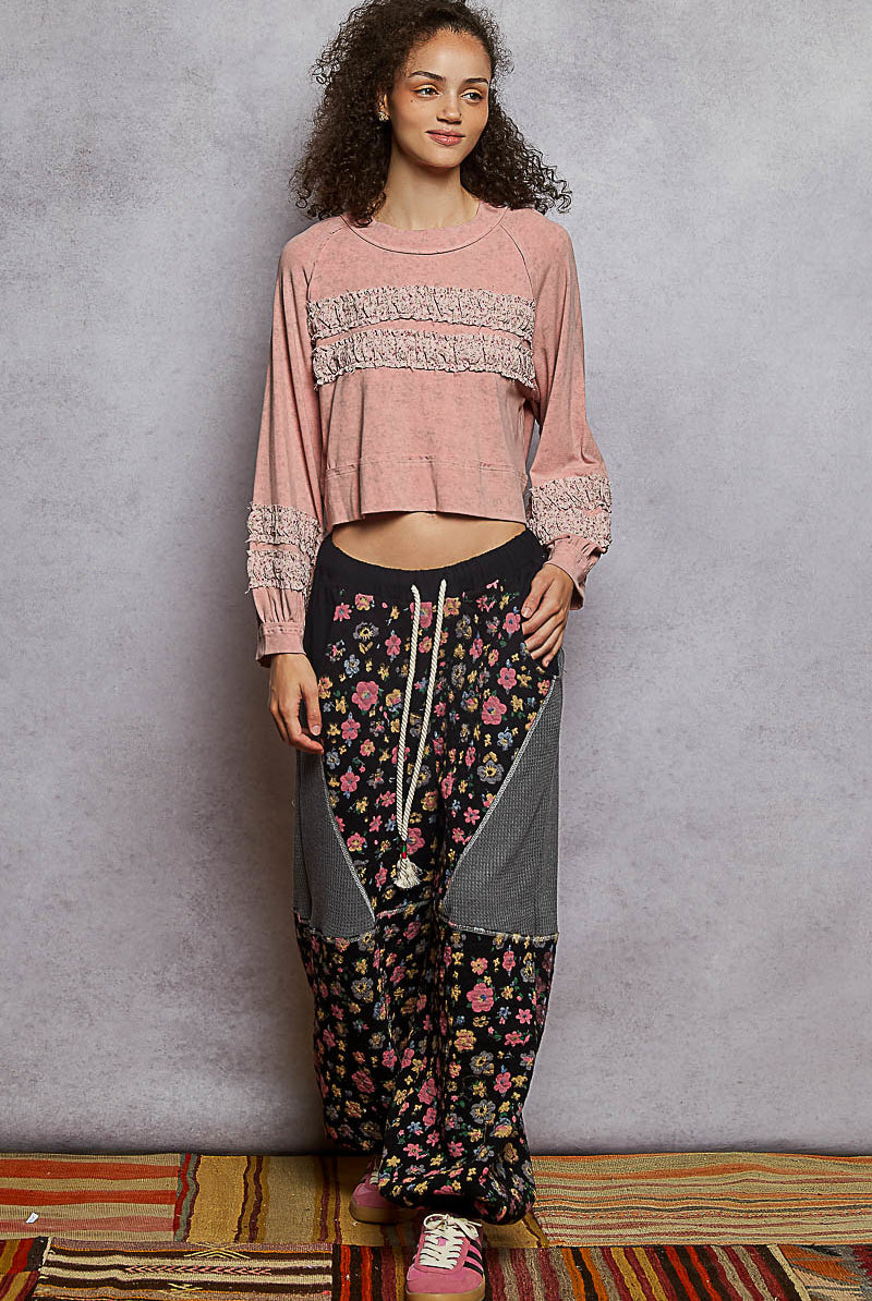 POL Textured Patch Shirring Top-Long Sleeve Tops-Krush Kandy, Women's Online Fashion Boutique Located in Phoenix, Arizona (Scottsdale Area)