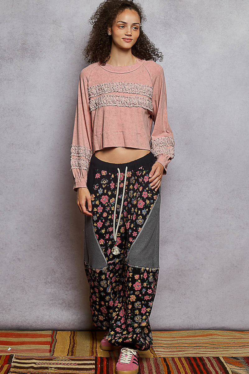 POL Textured Patch Shirring Top-Long Sleeve Tops-Krush Kandy, Women's Online Fashion Boutique Located in Phoenix, Arizona (Scottsdale Area)