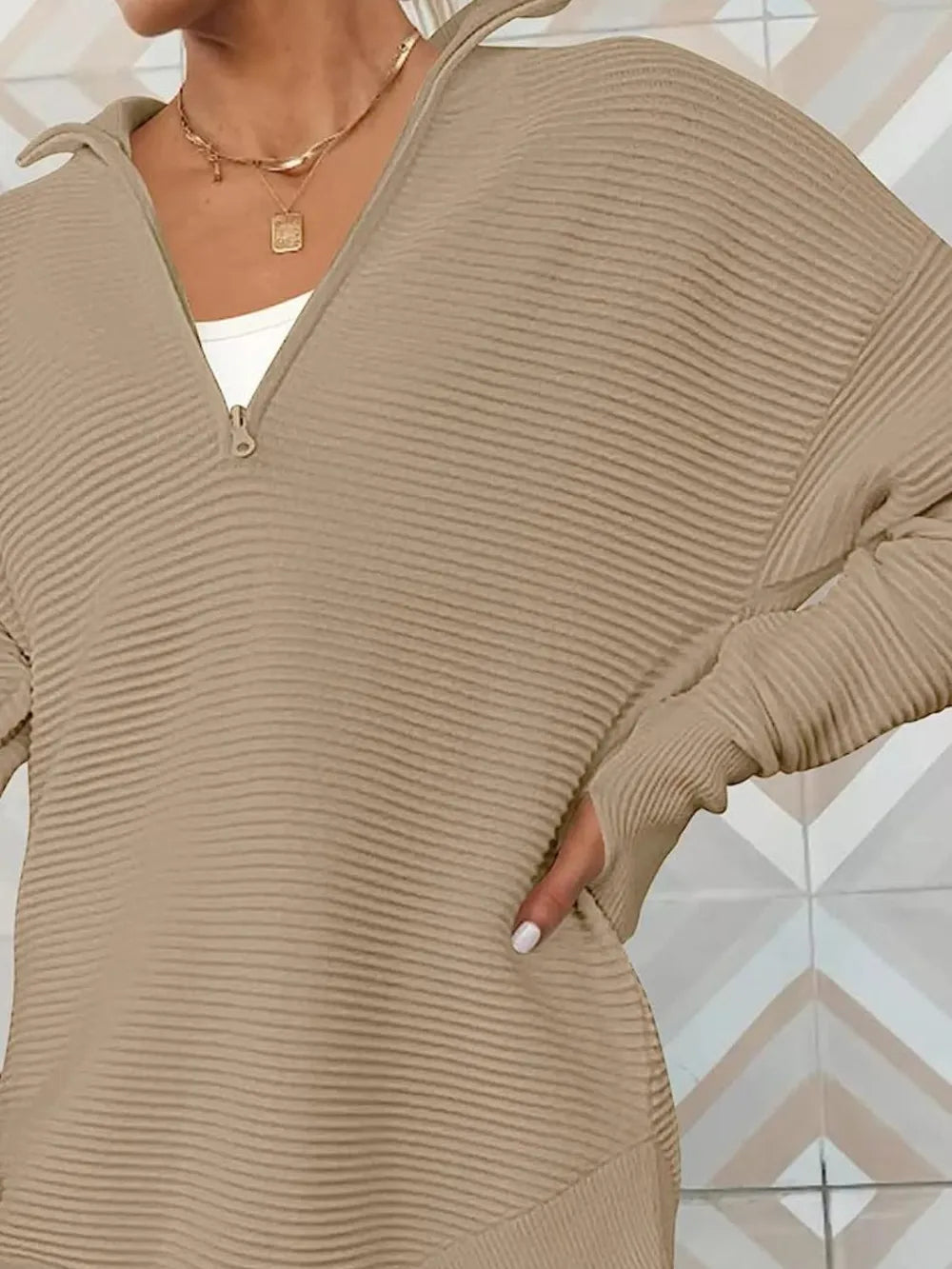 Half Zip Long Sleeve Knit Top-Sweaters-Krush Kandy, Women's Online Fashion Boutique Located in Phoenix, Arizona (Scottsdale Area)