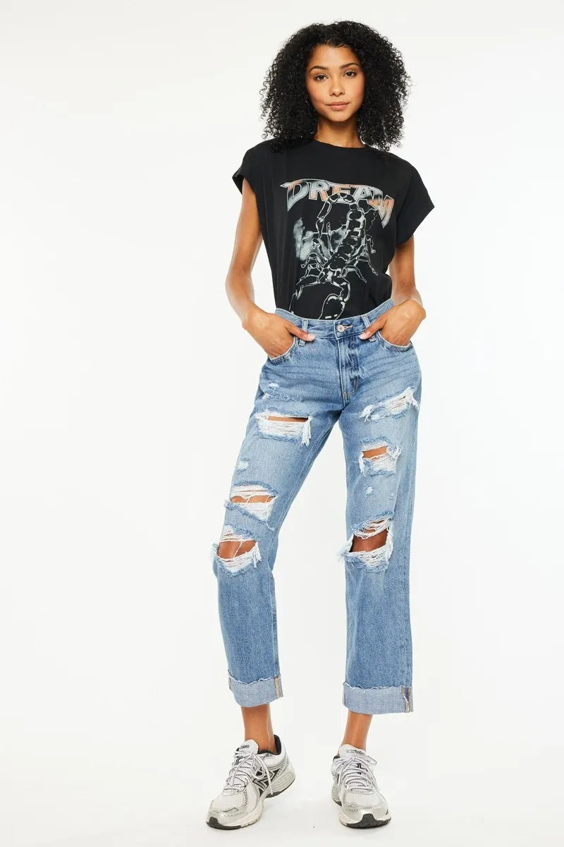 Kancan Mid Rise Distressed Boyfriend Fit Jeans-Denim-Krush Kandy, Women's Online Fashion Boutique Located in Phoenix, Arizona (Scottsdale Area)