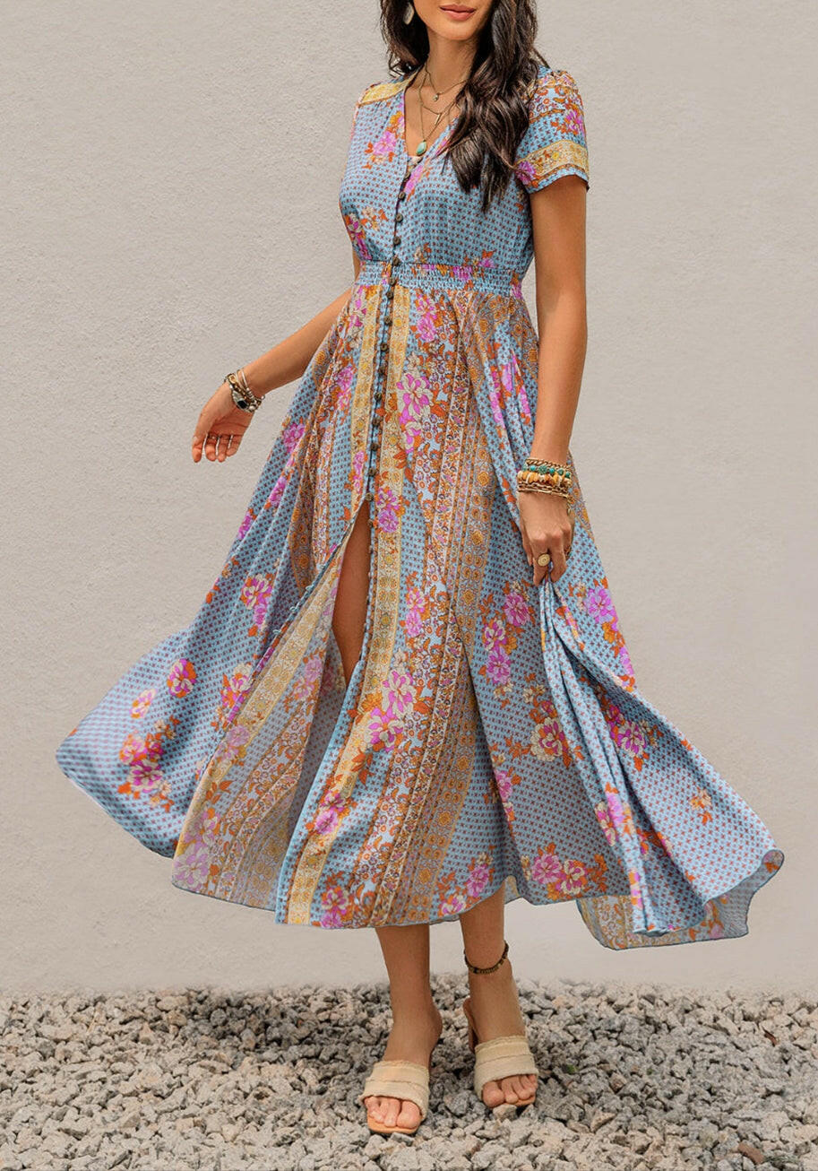 Boho Breeze Buttoned Maxi Dress-Dresses-Krush Kandy, Women's Online Fashion Boutique Located in Phoenix, Arizona (Scottsdale Area)