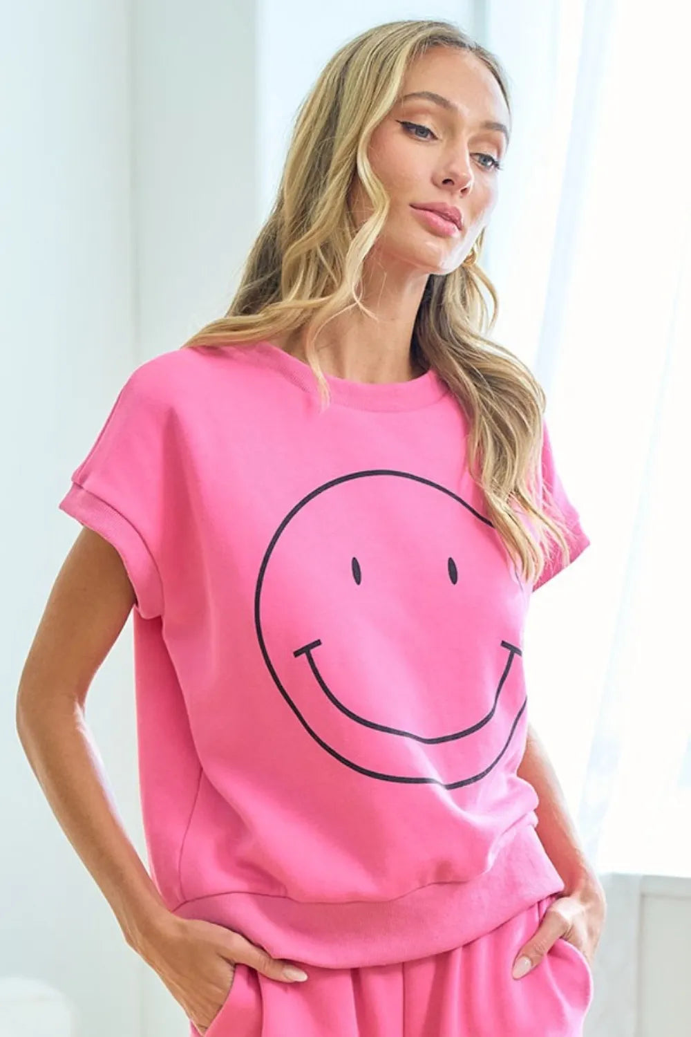 First Love Smile Face Drop Shoulder Brushed Inside T-Shirt-Short Sleeve Tops-Krush Kandy, Women's Online Fashion Boutique Located in Phoenix, Arizona (Scottsdale Area)