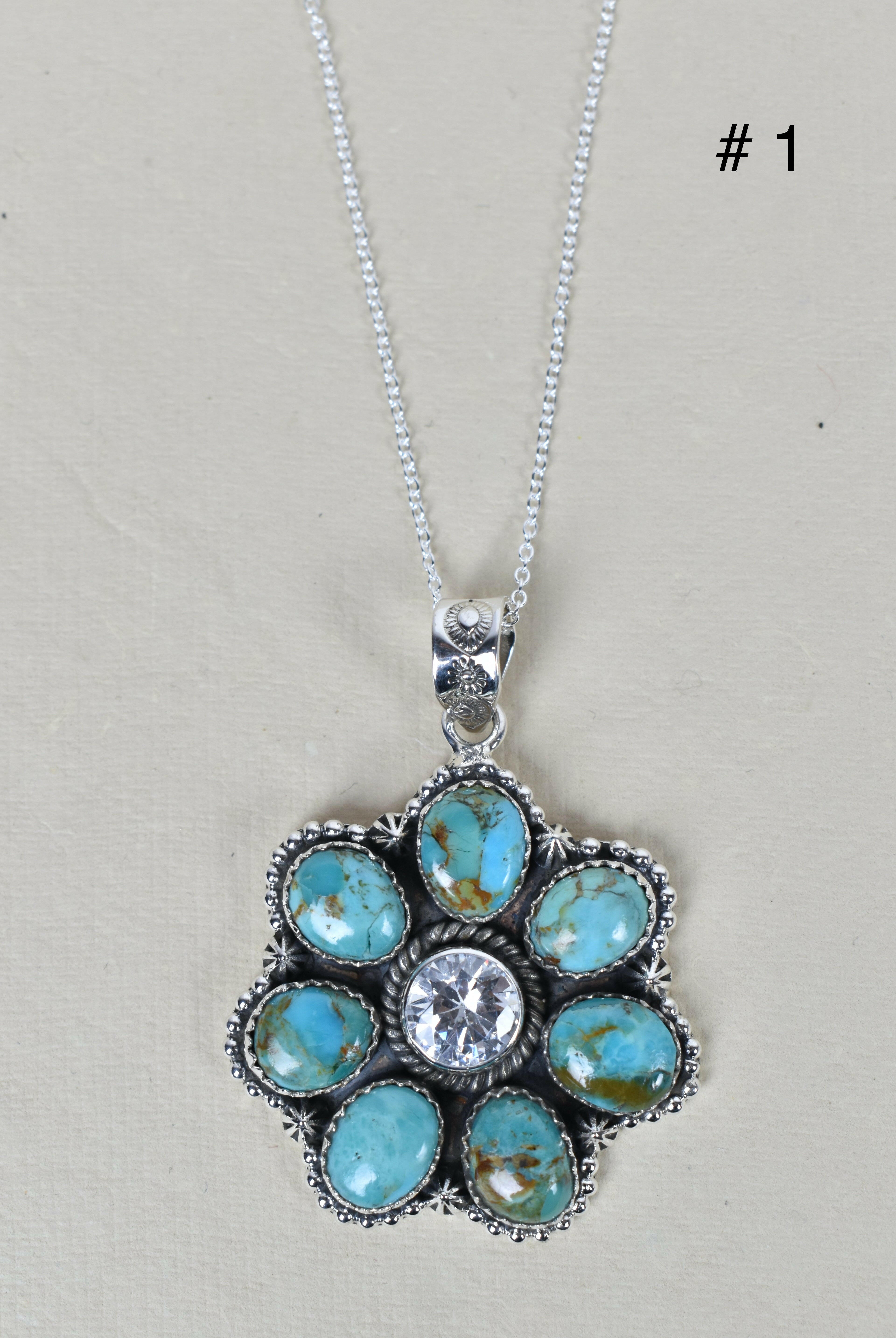 Sterling Silver Crystal and Gemstone Daisy Necklace-Gemstone Bracelets-Krush Kandy, Women's Online Fashion Boutique Located in Phoenix, Arizona (Scottsdale Area)