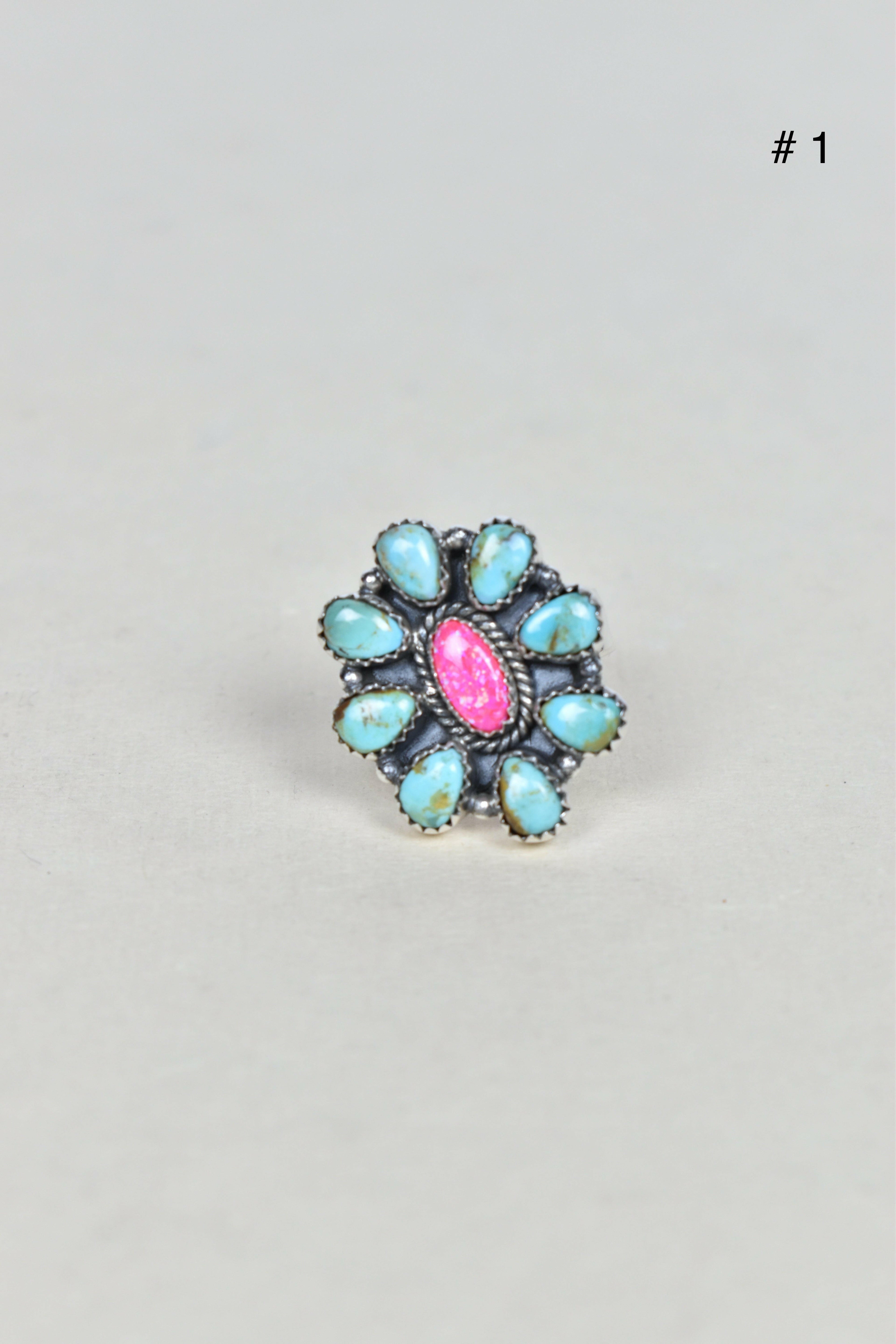 Turquoise Halo Delight Ring-Cluster Rings-Krush Kandy, Women's Online Fashion Boutique Located in Phoenix, Arizona (Scottsdale Area)