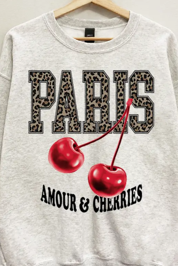 Paris Cherry AMOUR Oversized Sweatshirt-Sweatshirts-Krush Kandy, Women's Online Fashion Boutique Located in Phoenix, Arizona (Scottsdale Area)