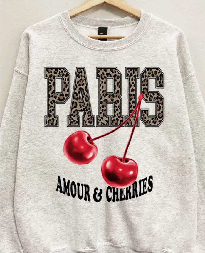Paris Cherry AMOUR Oversized Sweatshirt-Sweatshirts-Krush Kandy, Women's Online Fashion Boutique Located in Phoenix, Arizona (Scottsdale Area)