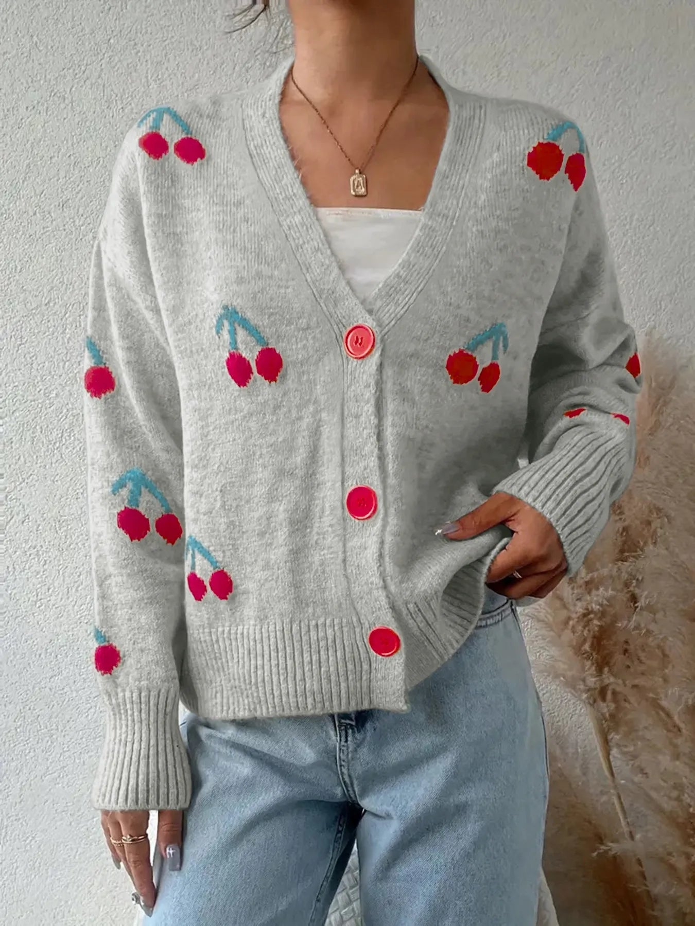 Cherry Button-Up Knit Cardigan-Tops-Krush Kandy, Women's Online Fashion Boutique Located in Phoenix, Arizona (Scottsdale Area)
