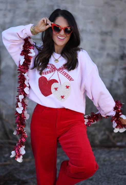 Faux Crochet Heart Sweatshirt-Graphic Tees-Krush Kandy, Women's Online Fashion Boutique Located in Phoenix, Arizona (Scottsdale Area)