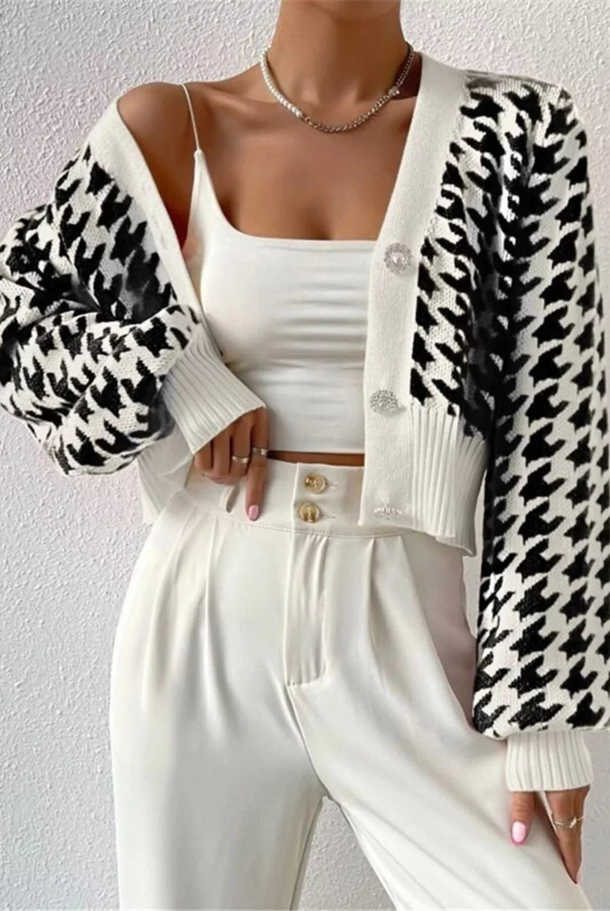 Houndstooth V-Neck Button Up Cardigan-Cardigan-Krush Kandy, Women's Online Fashion Boutique Located in Phoenix, Arizona (Scottsdale Area)