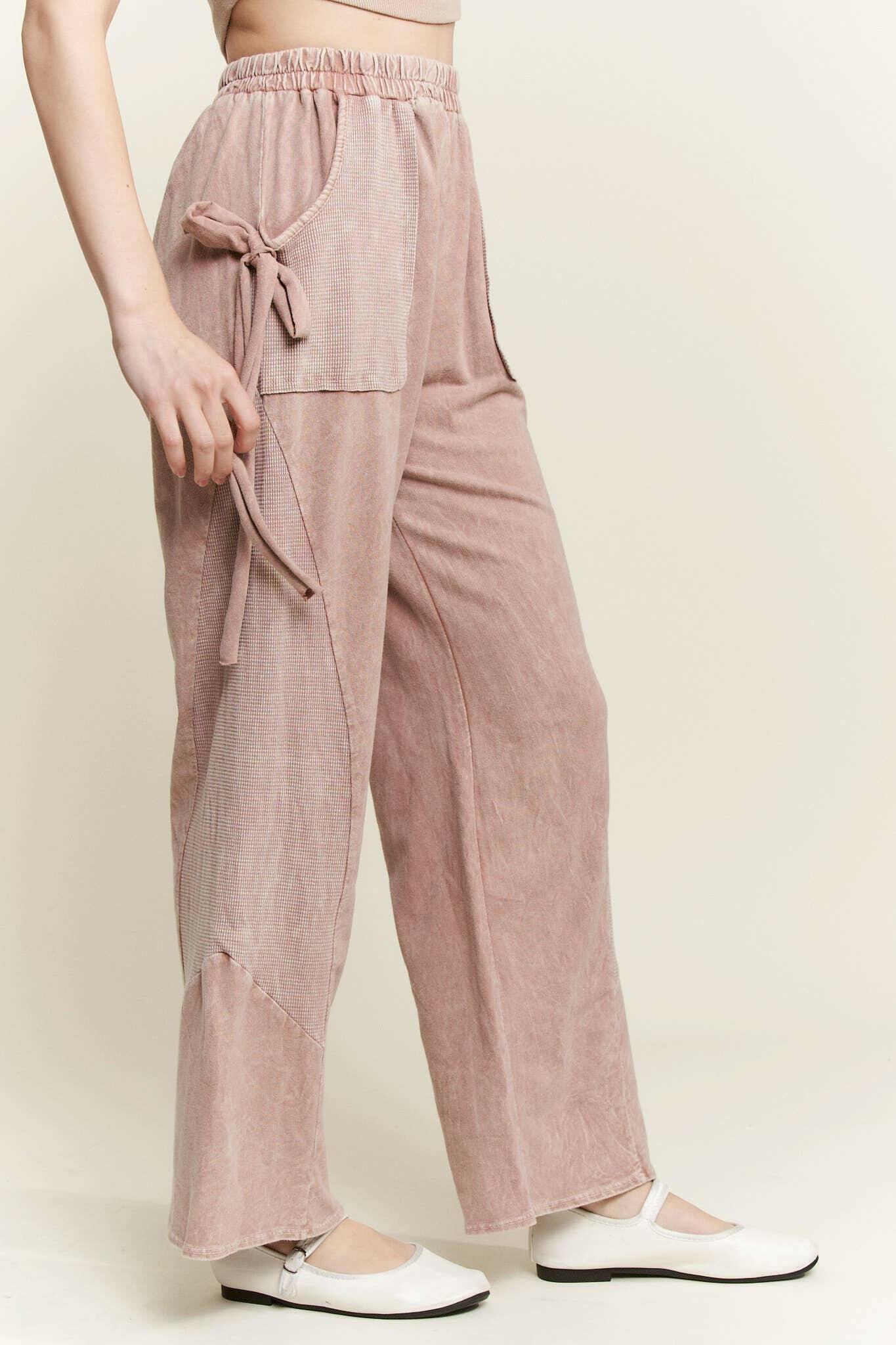 J.HER Mineral Wash Side Ribbon Bow pants-Pants-Krush Kandy, Women's Online Fashion Boutique Located in Phoenix, Arizona (Scottsdale Area)