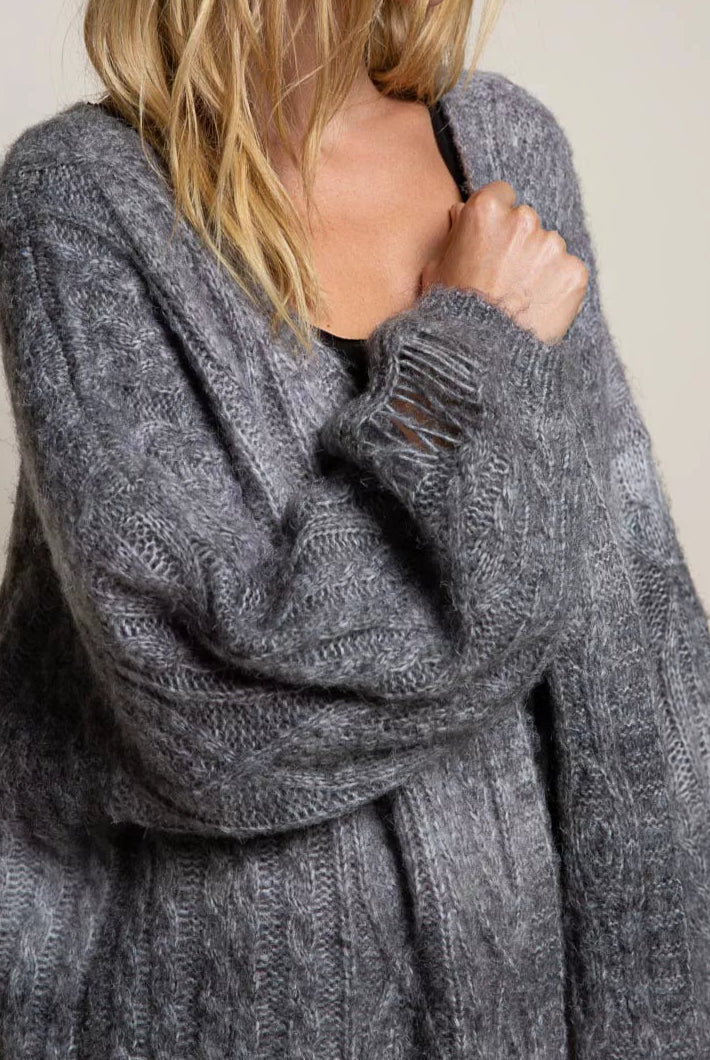 POL Distressed Cable-Knit Ombre Dying Cardigan-Cardigan-Krush Kandy, Women's Online Fashion Boutique Located in Phoenix, Arizona (Scottsdale Area)