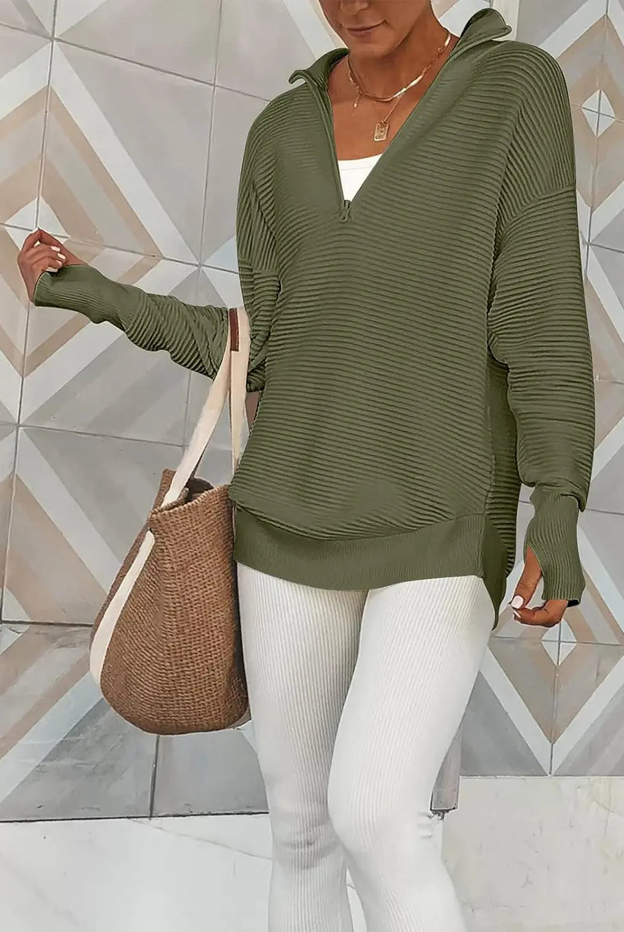 Half Zip Long Sleeve Knit Top-Sweaters-Krush Kandy, Women's Online Fashion Boutique Located in Phoenix, Arizona (Scottsdale Area)