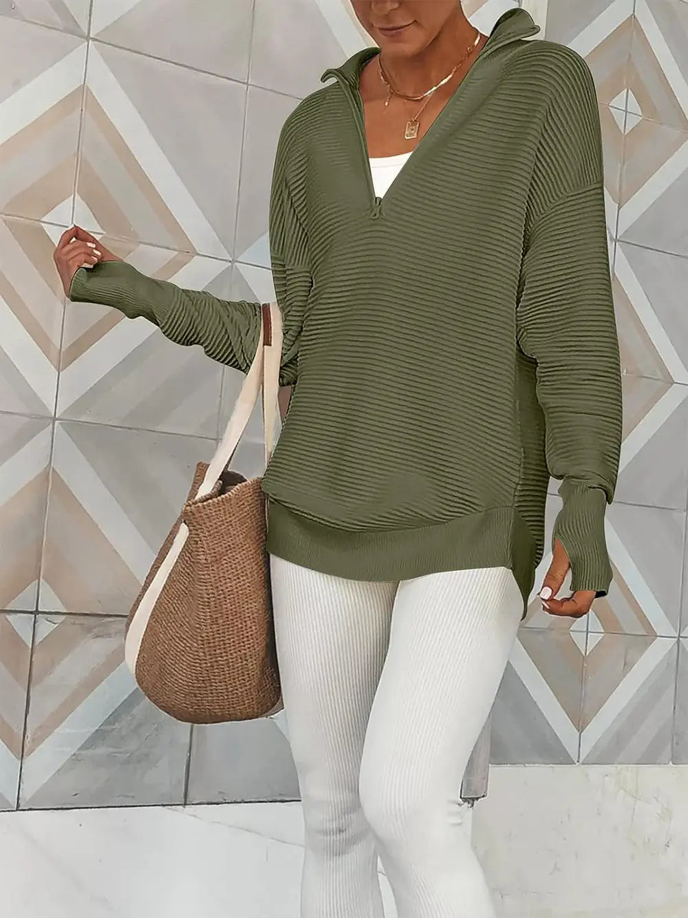 Half Zip Long Sleeve Knit Top-Sweaters-Krush Kandy, Women's Online Fashion Boutique Located in Phoenix, Arizona (Scottsdale Area)